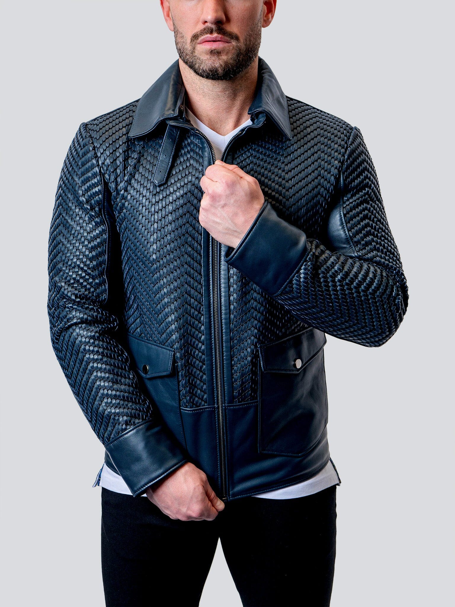 Tresser Blue Leather Jacket