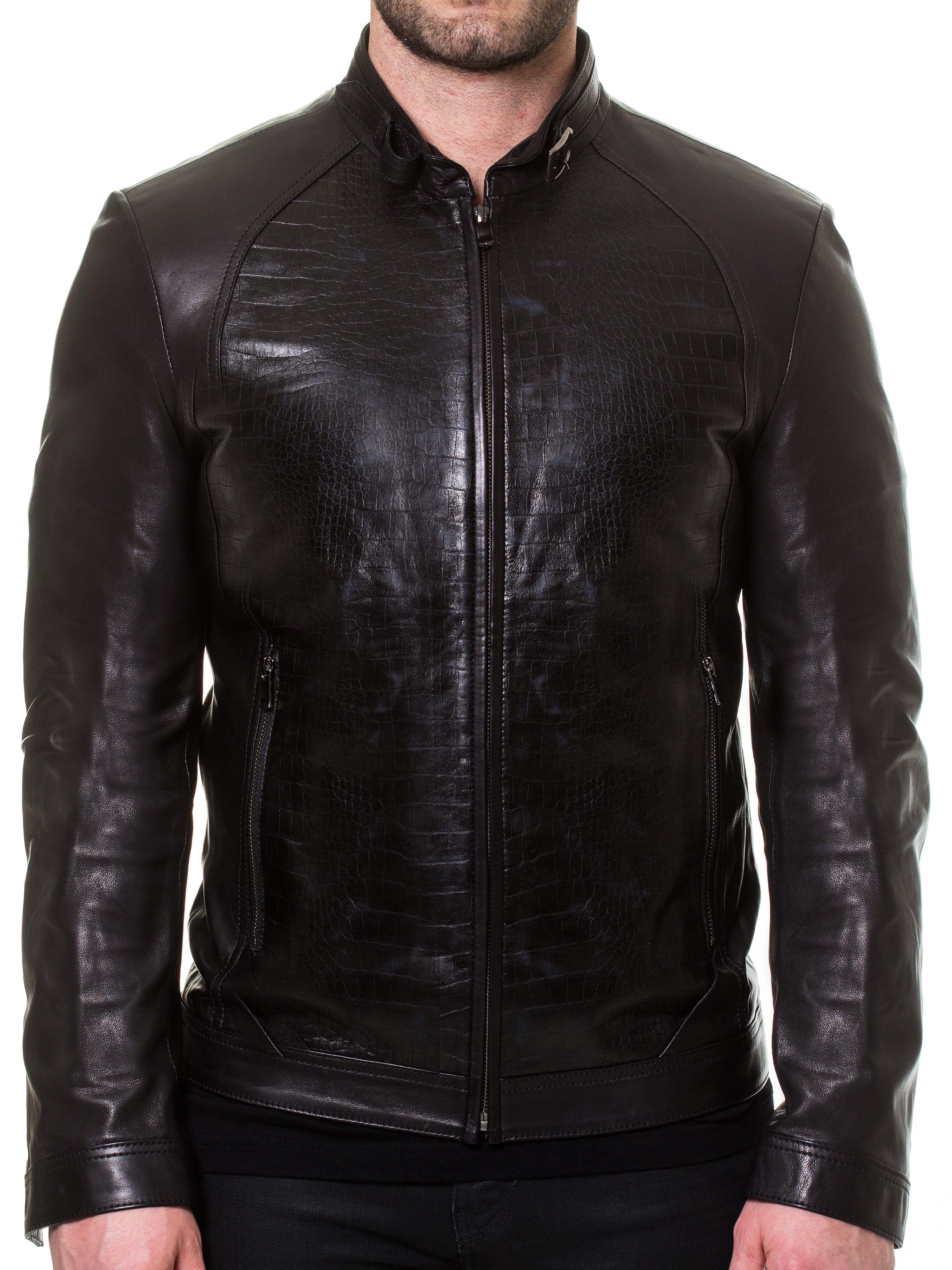 Collar Black Leather Jacket
