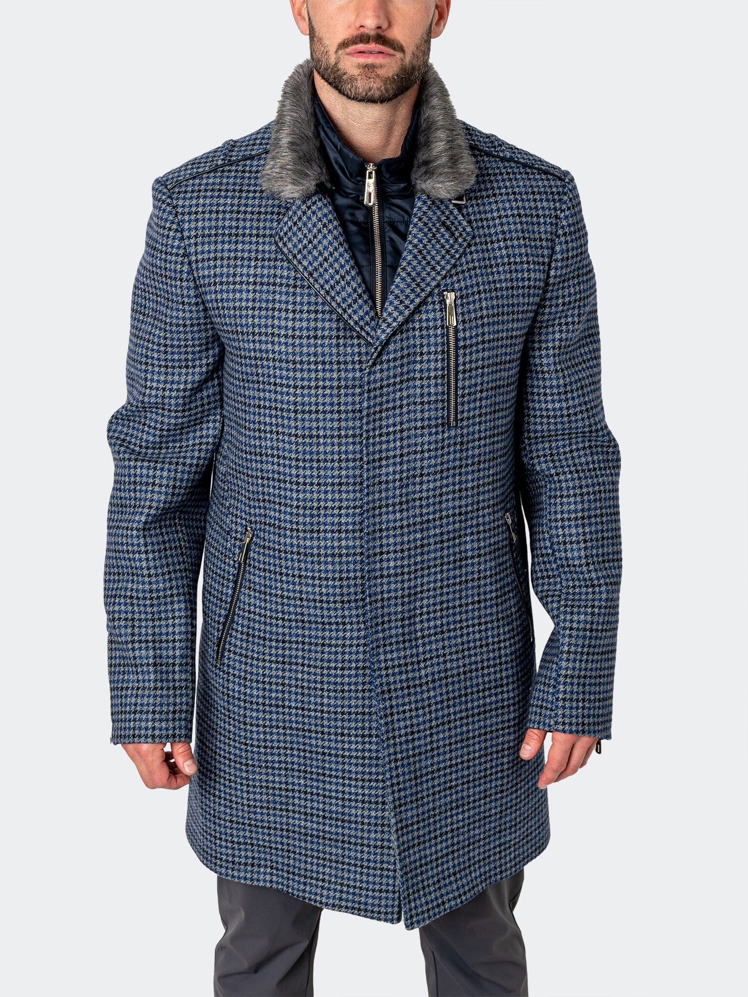 Captain Houndstooth Blue Peacoat