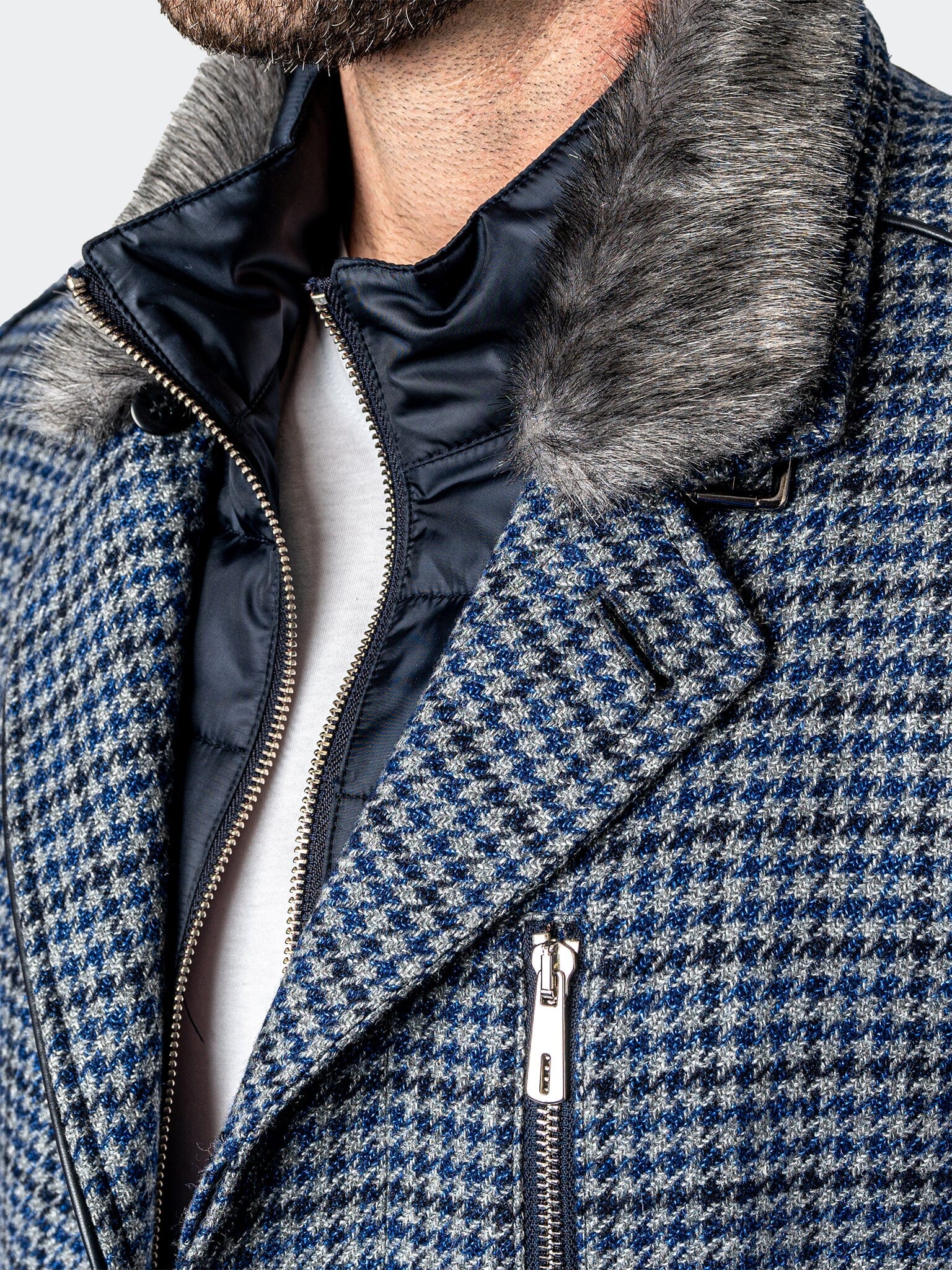 Captain Houndstooth Blue Peacoat