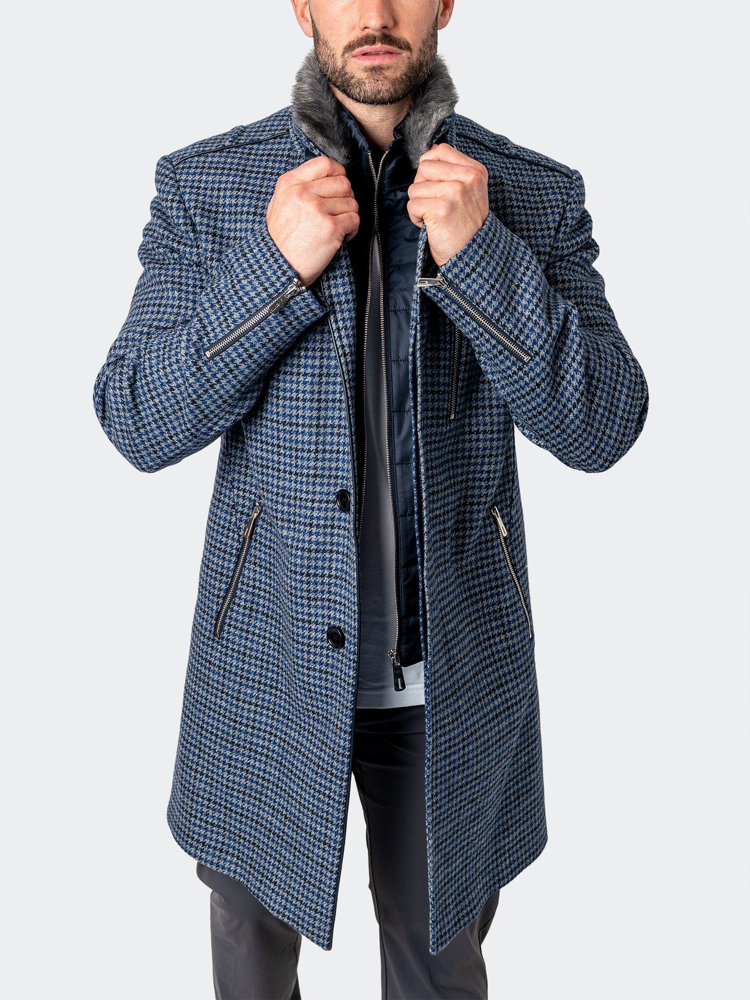Captain Houndstooth Blue Peacoat