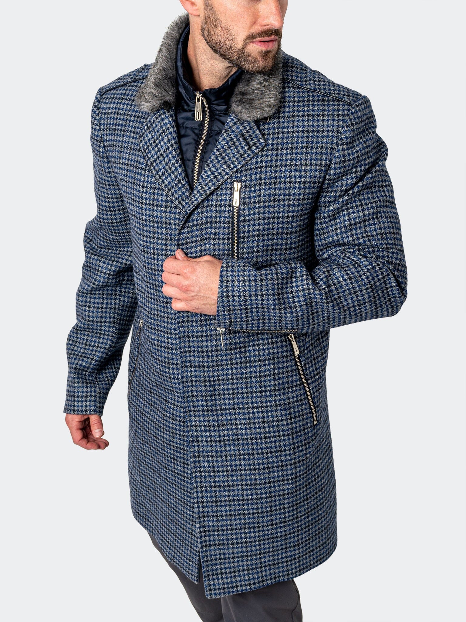 Captain Houndstooth Blue Peacoat