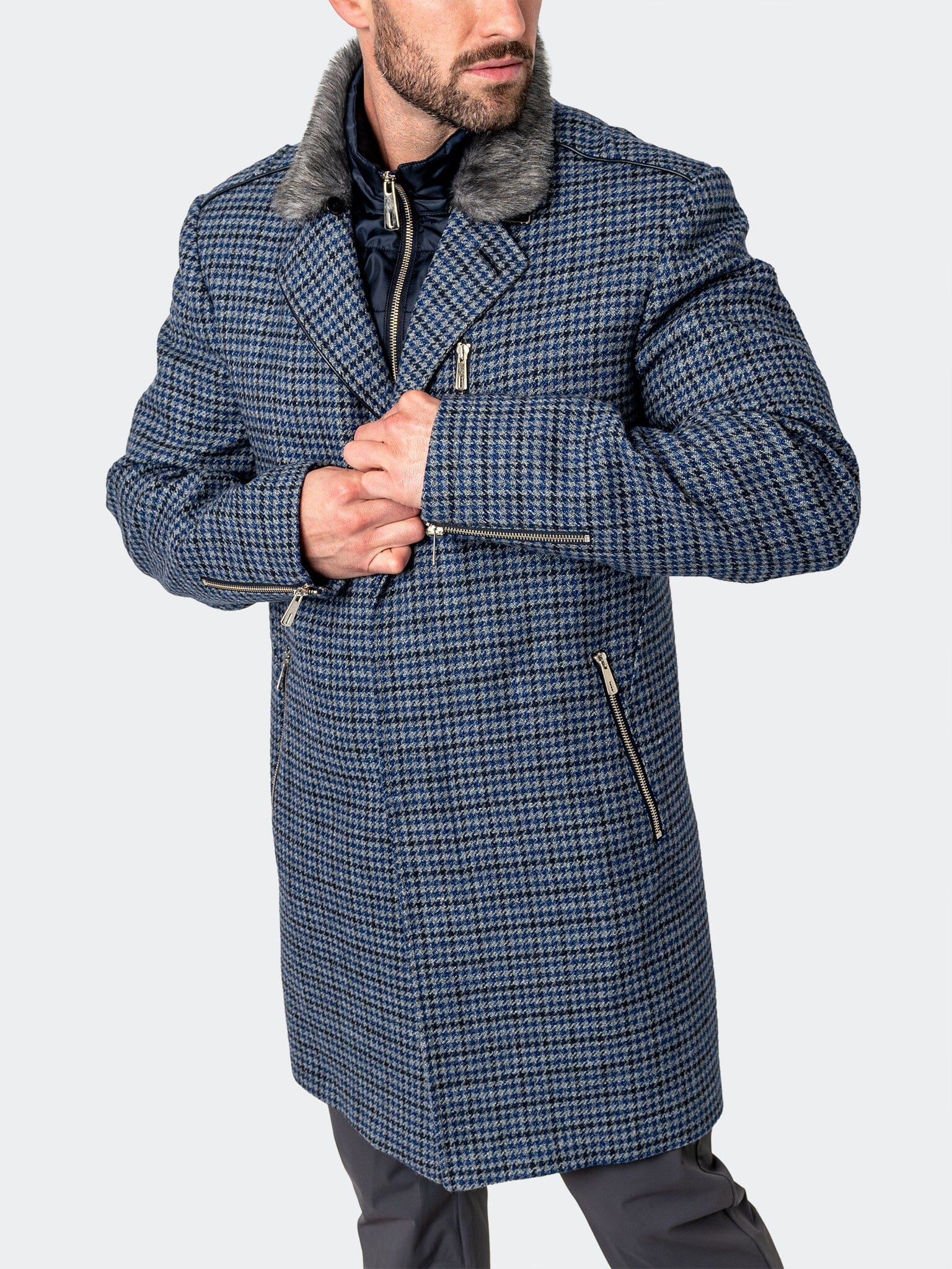 Captain Houndstooth Blue Peacoat