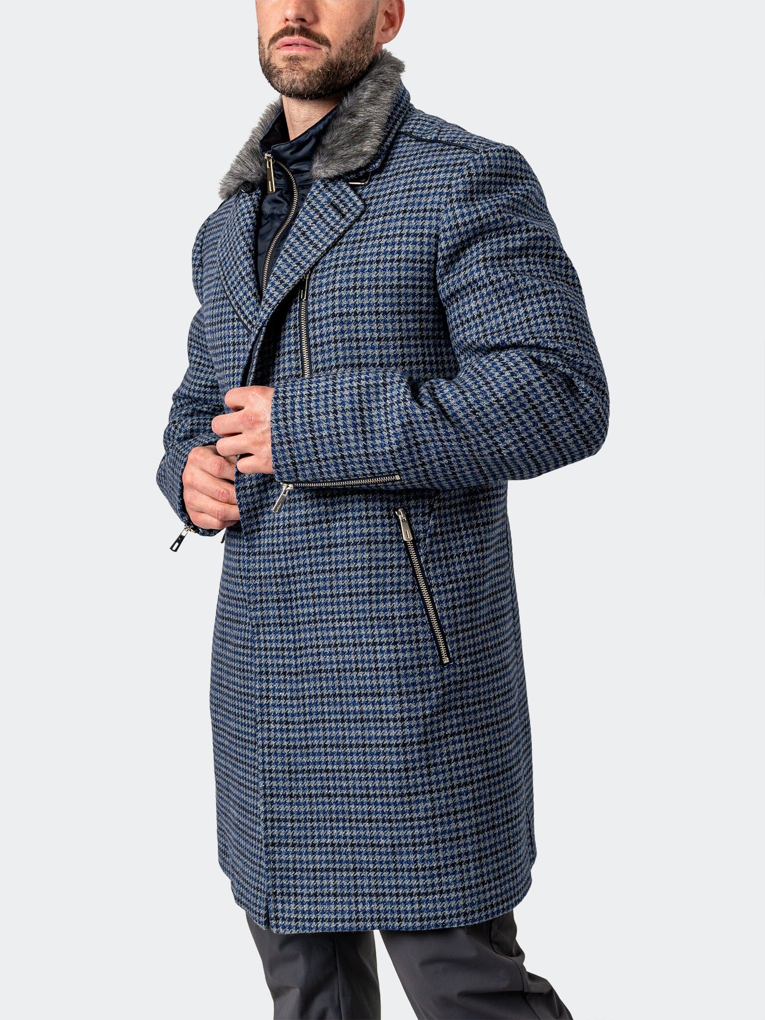 Captain Houndstooth Blue Peacoat