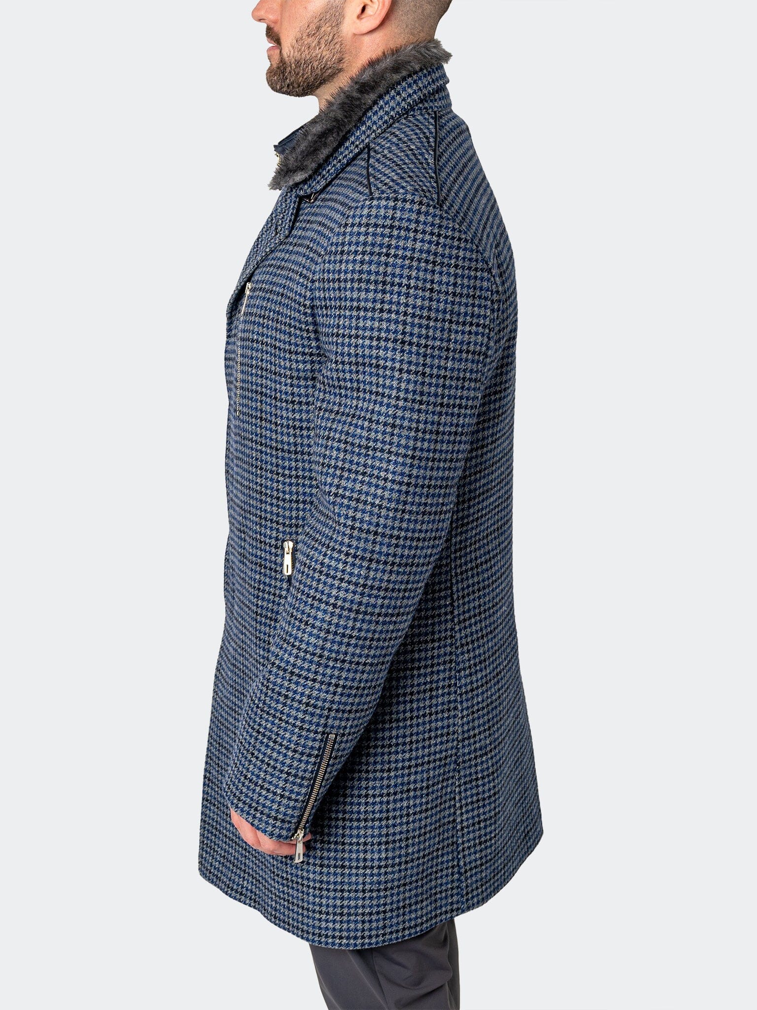 Captain Houndstooth Blue Peacoat