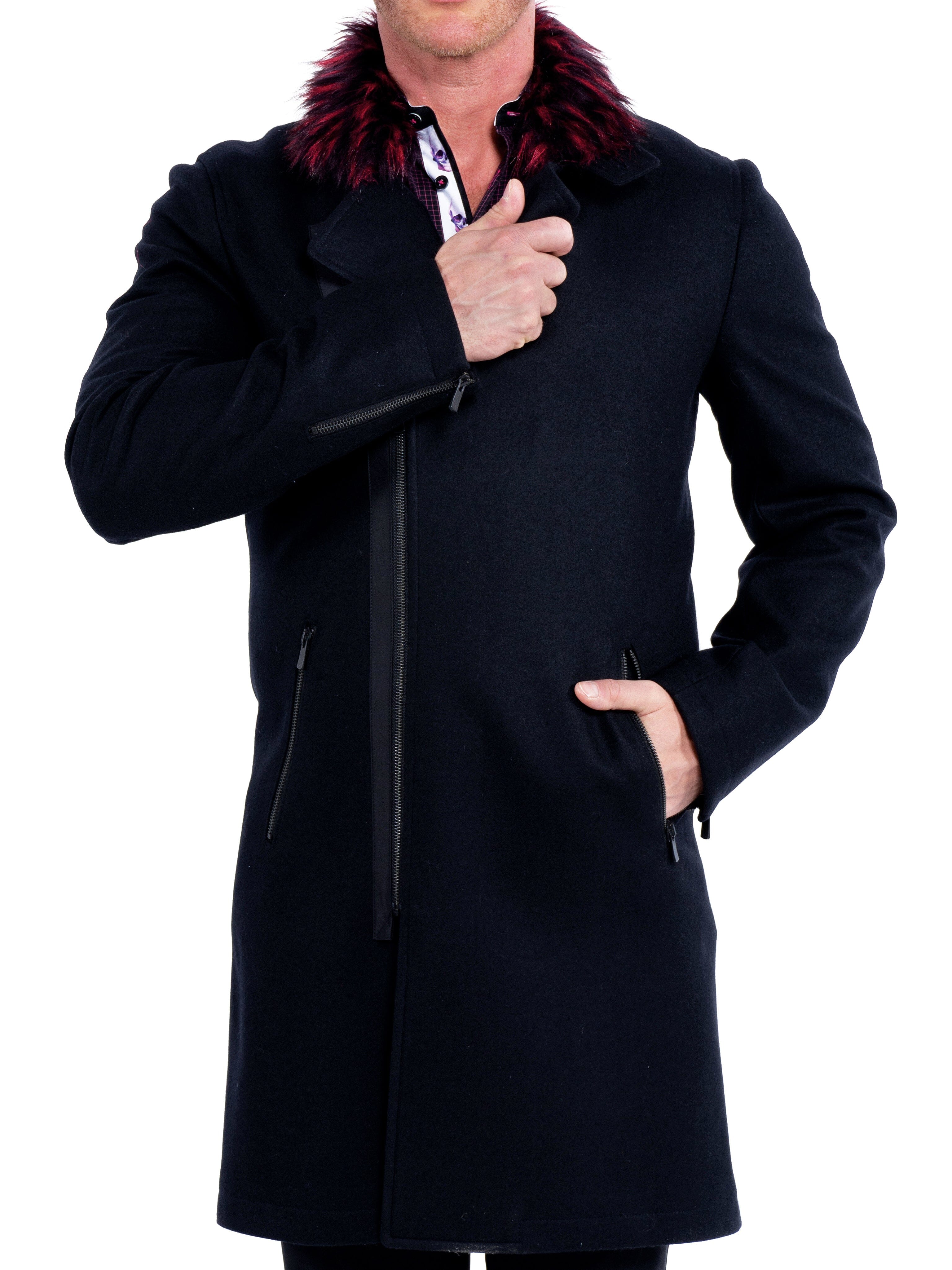 ZipFurred Black Peacoat Jacket