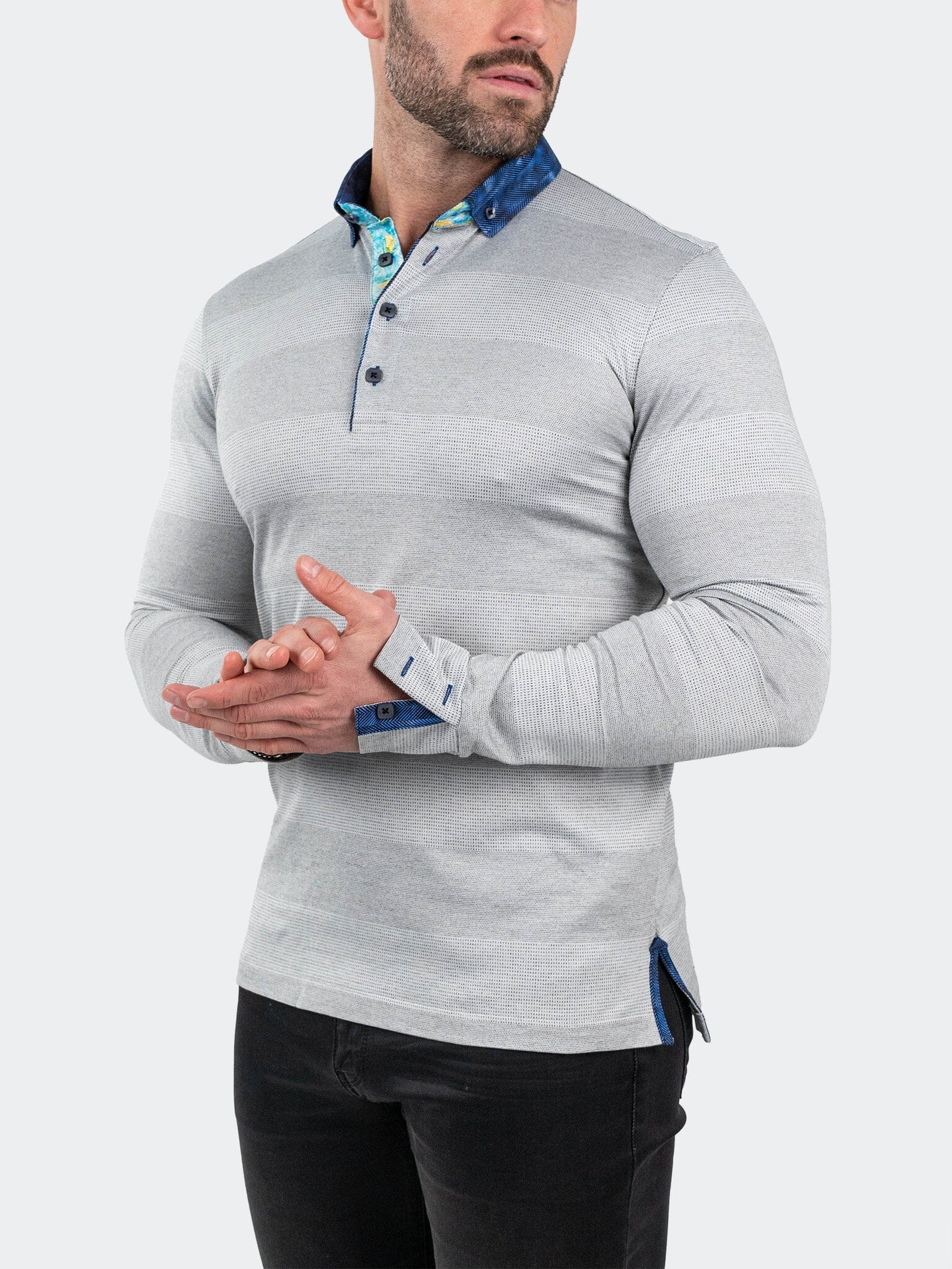 Newton Rustic Grey Long Sleeve Polo