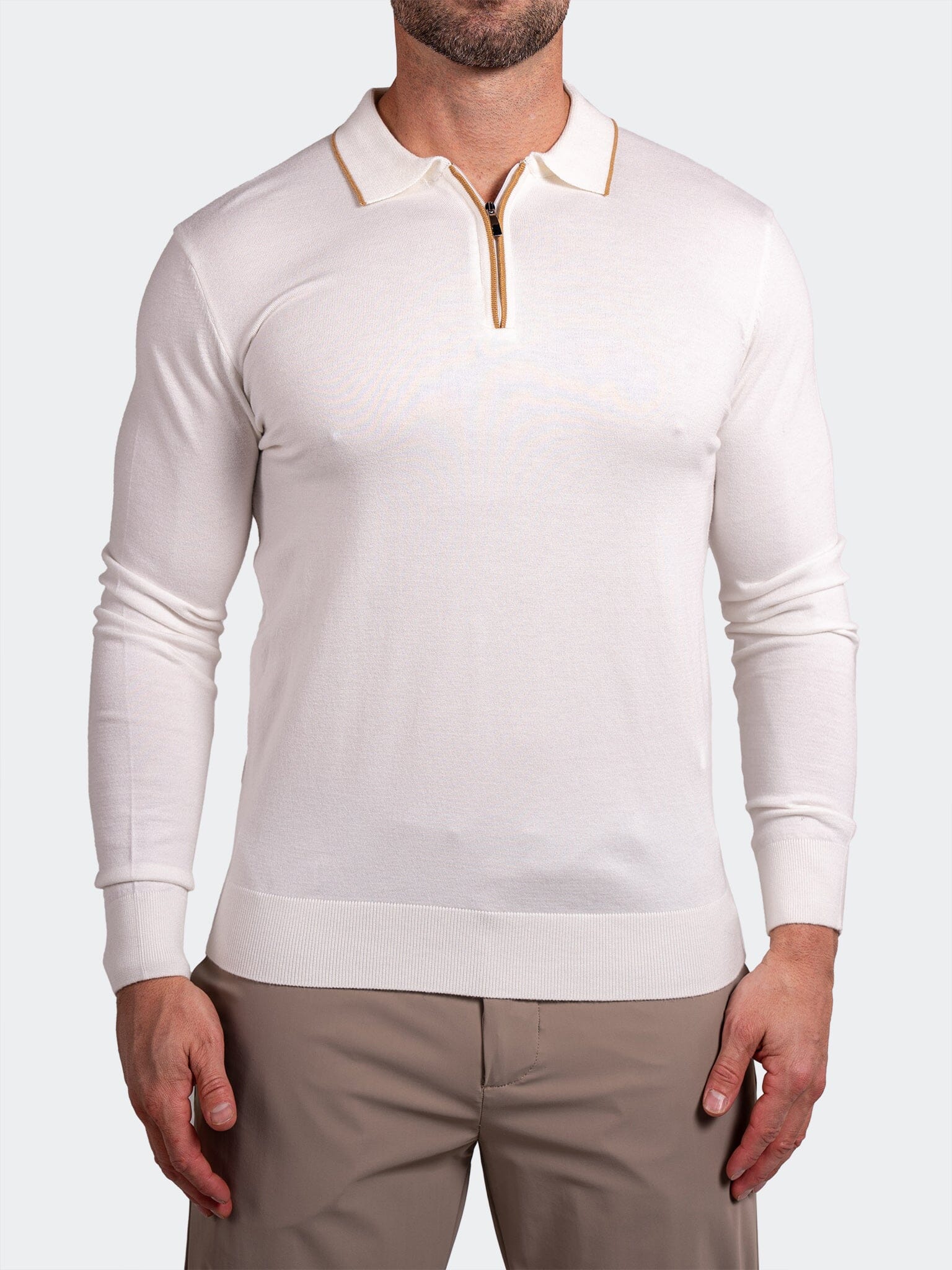 Cream Knit Polo Sweater