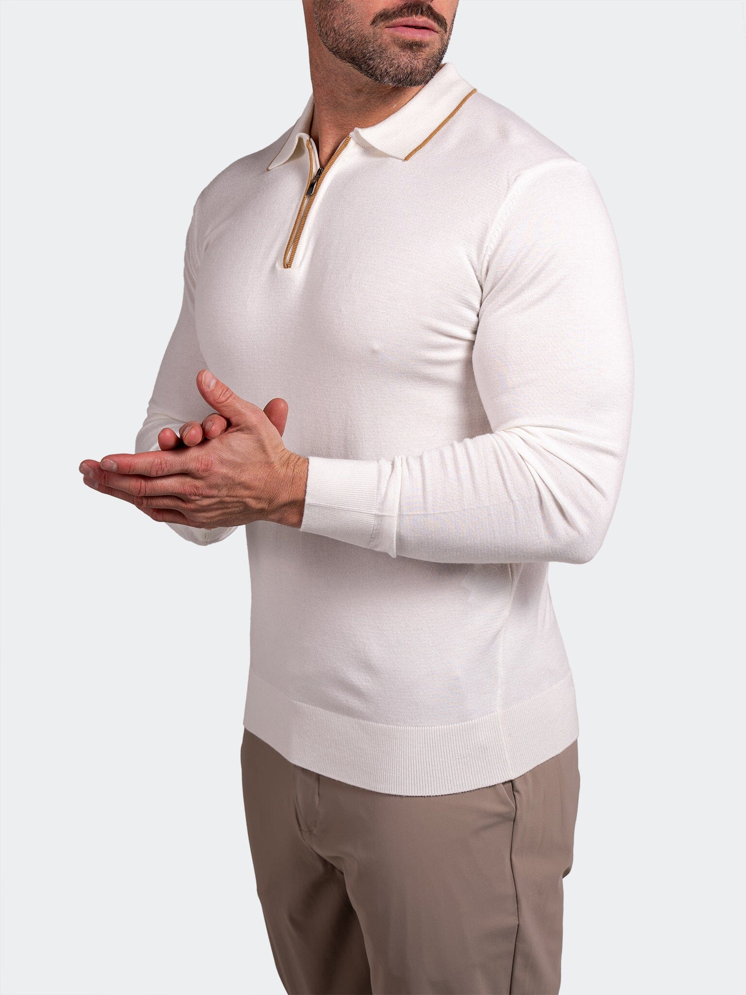 Cream Knit Polo Sweater