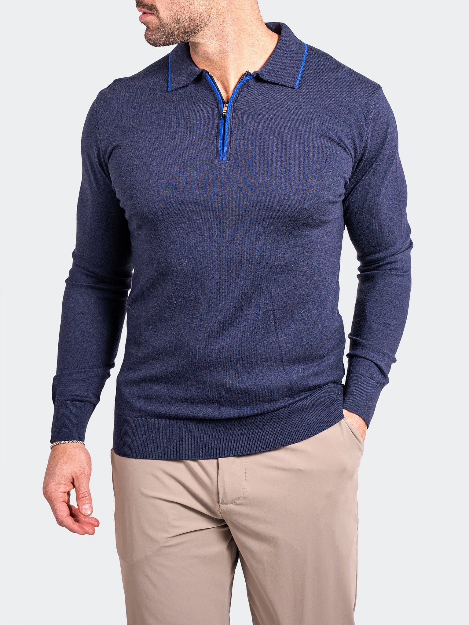 Navy Quarter-Zip Knit Sweater