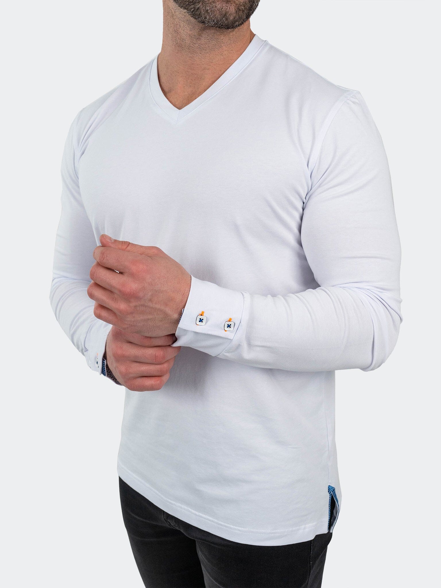 Edison Solid Cotton White V-Neck