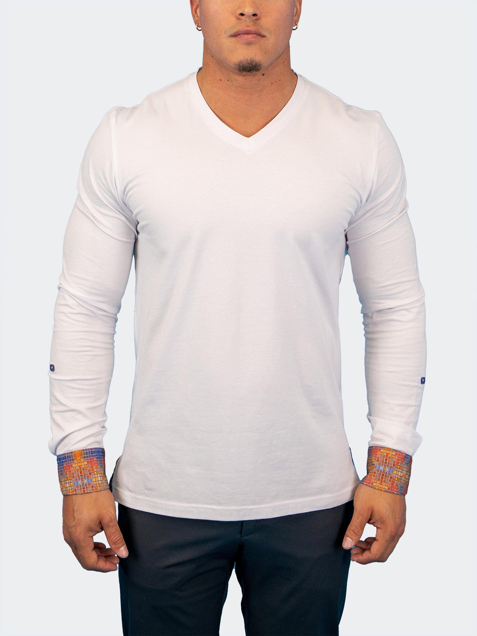 Edison White Multi Square V-Neck