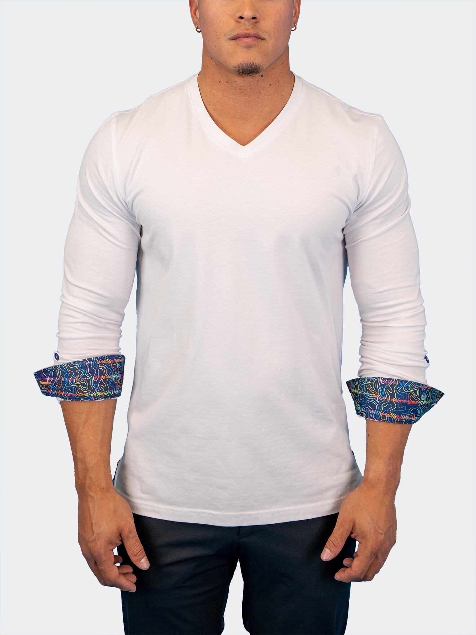 Edison White Multi Square V-Neck
