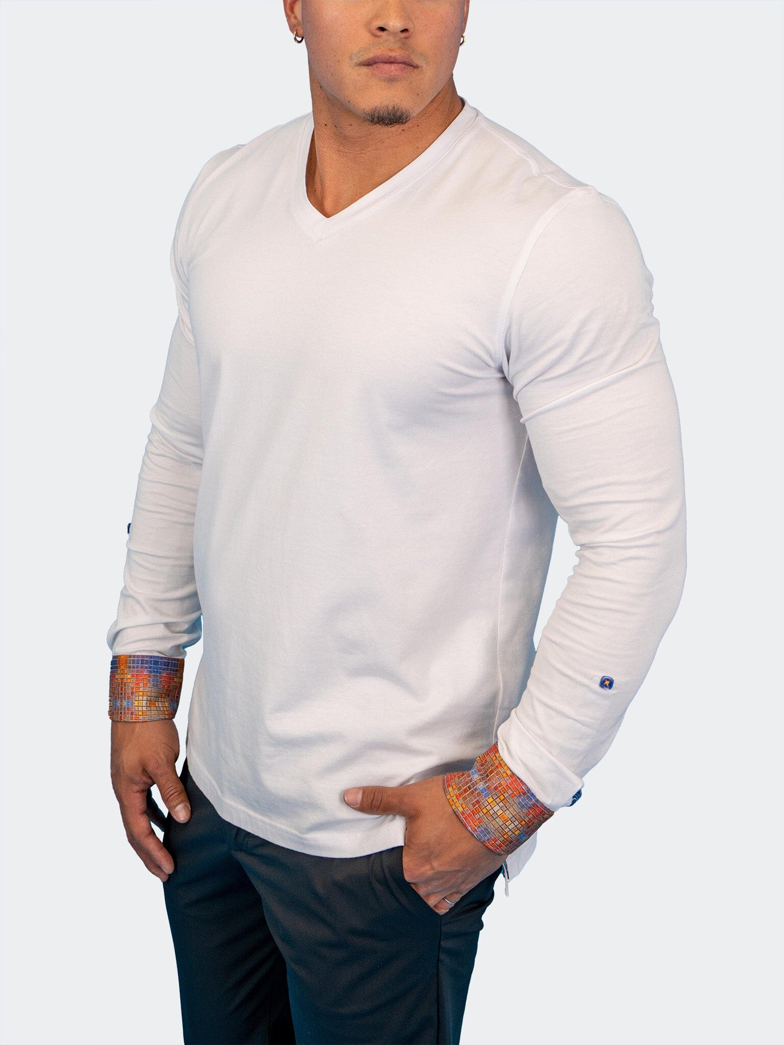 Edison White Multi Square V-Neck