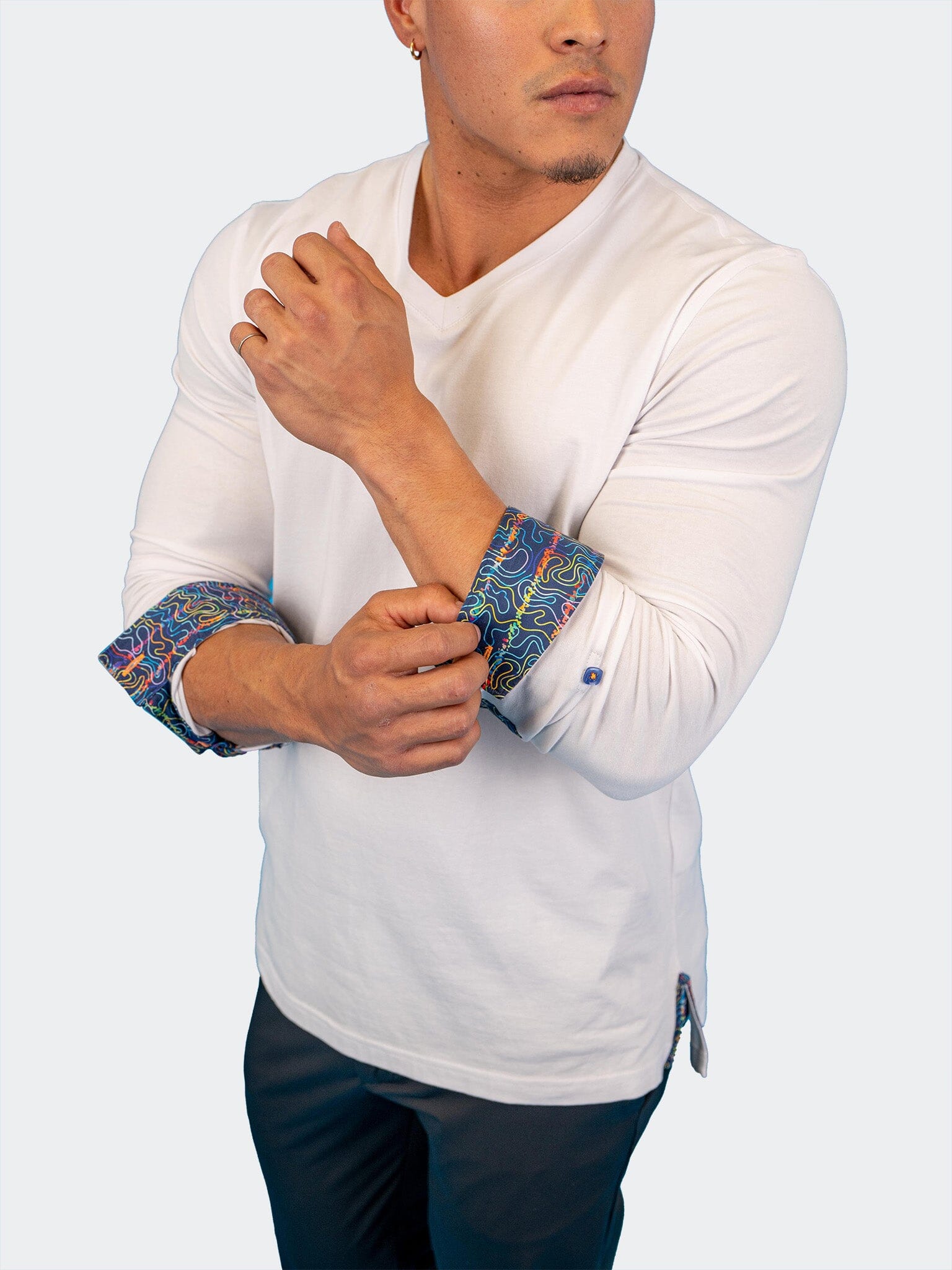 Edison White Multi Square V-Neck