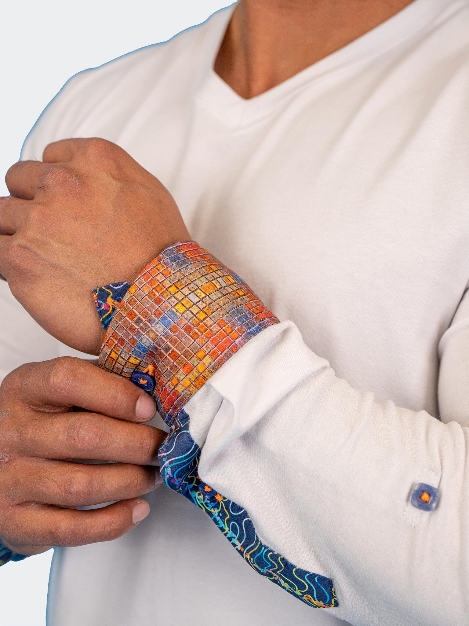 Edison White Multi Square V-Neck