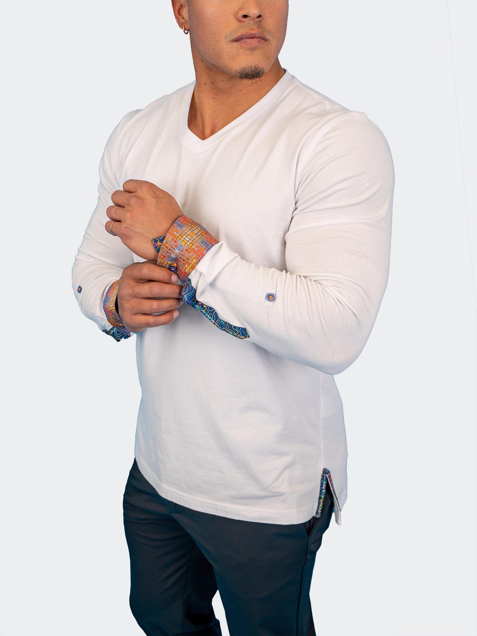 Edison White Multi Square V-Neck