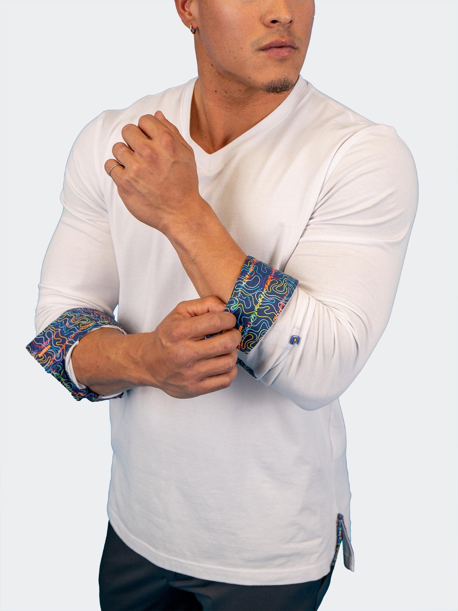 Edison White Multi Square V-Neck
