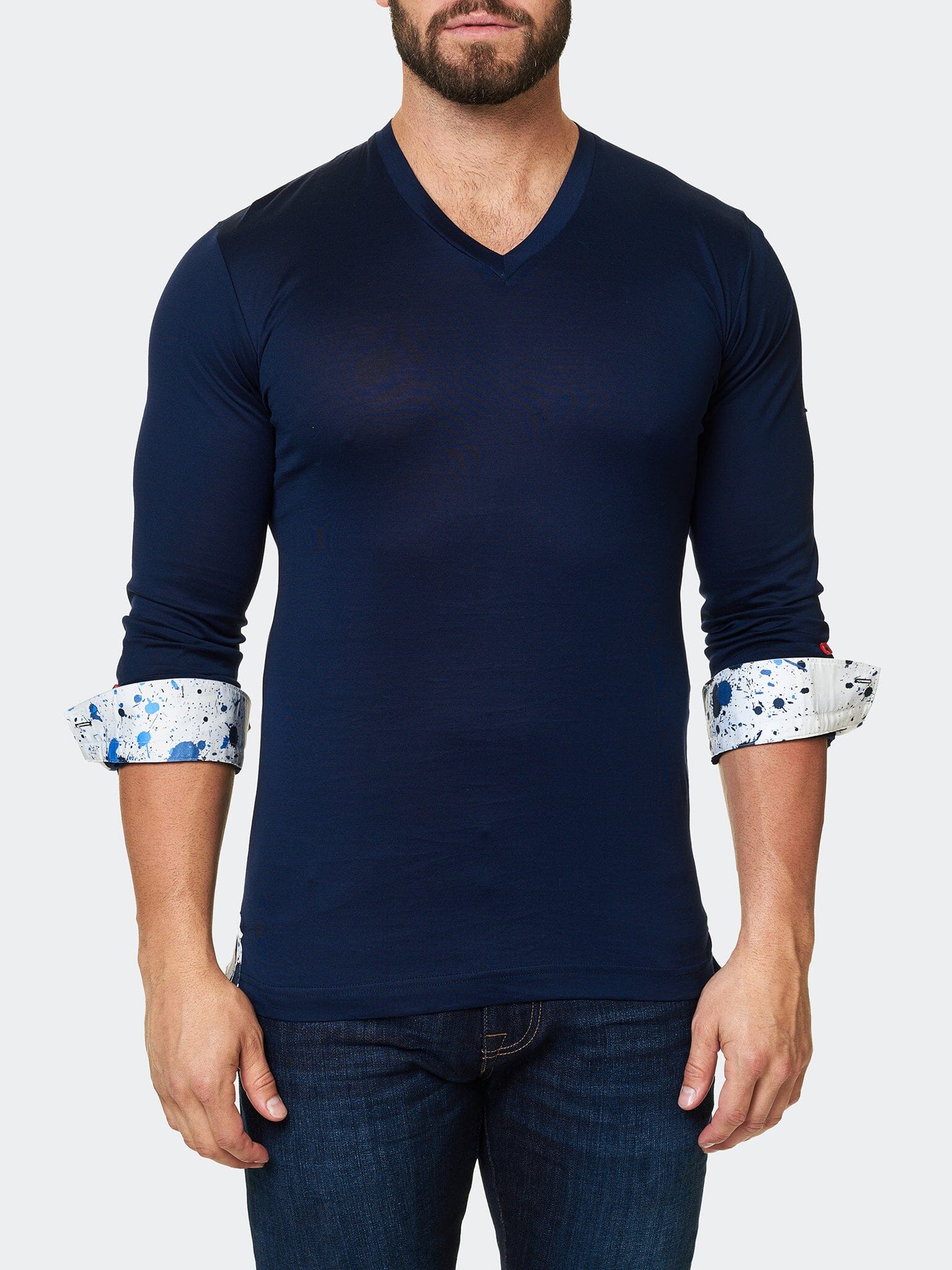 Perm V Neck L Solid Navy