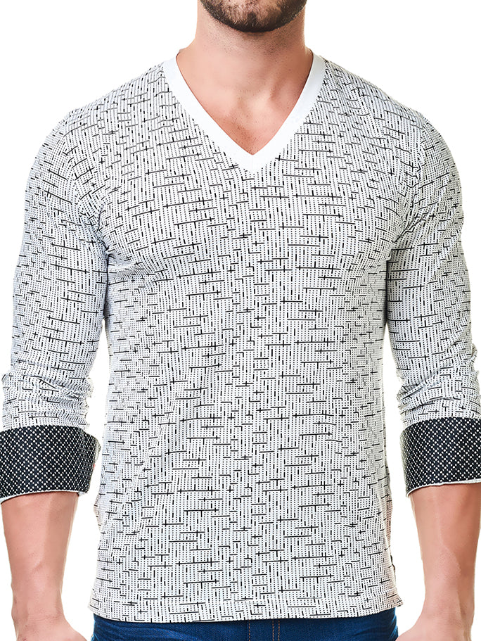 V Neck Tetris White Black