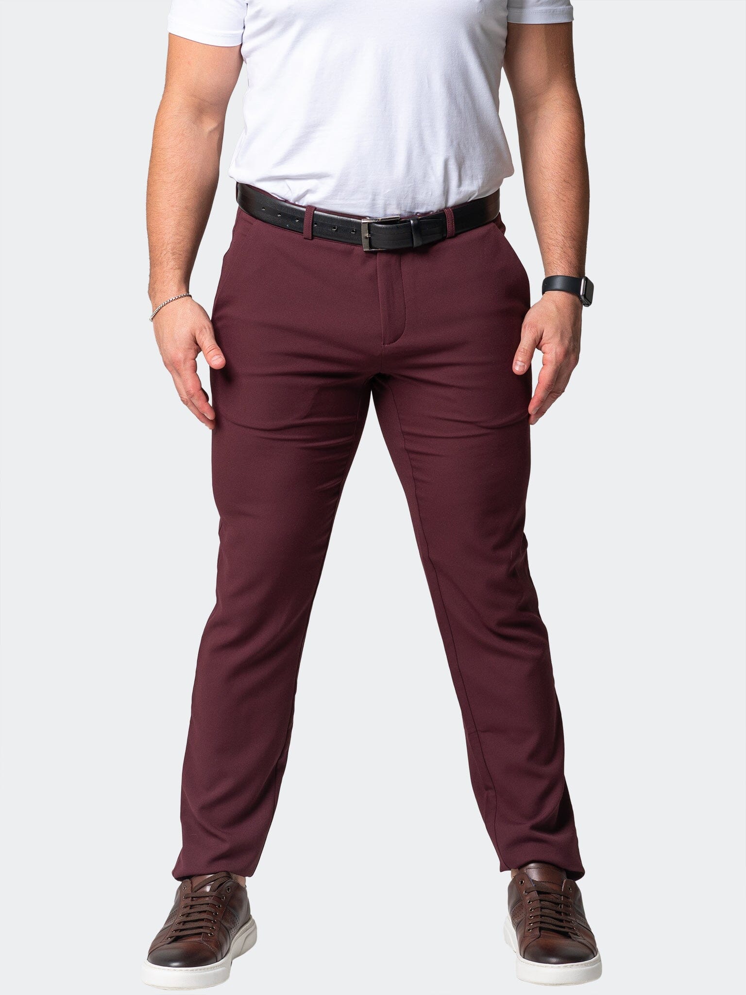 Stretch Solid Burgundy Pants