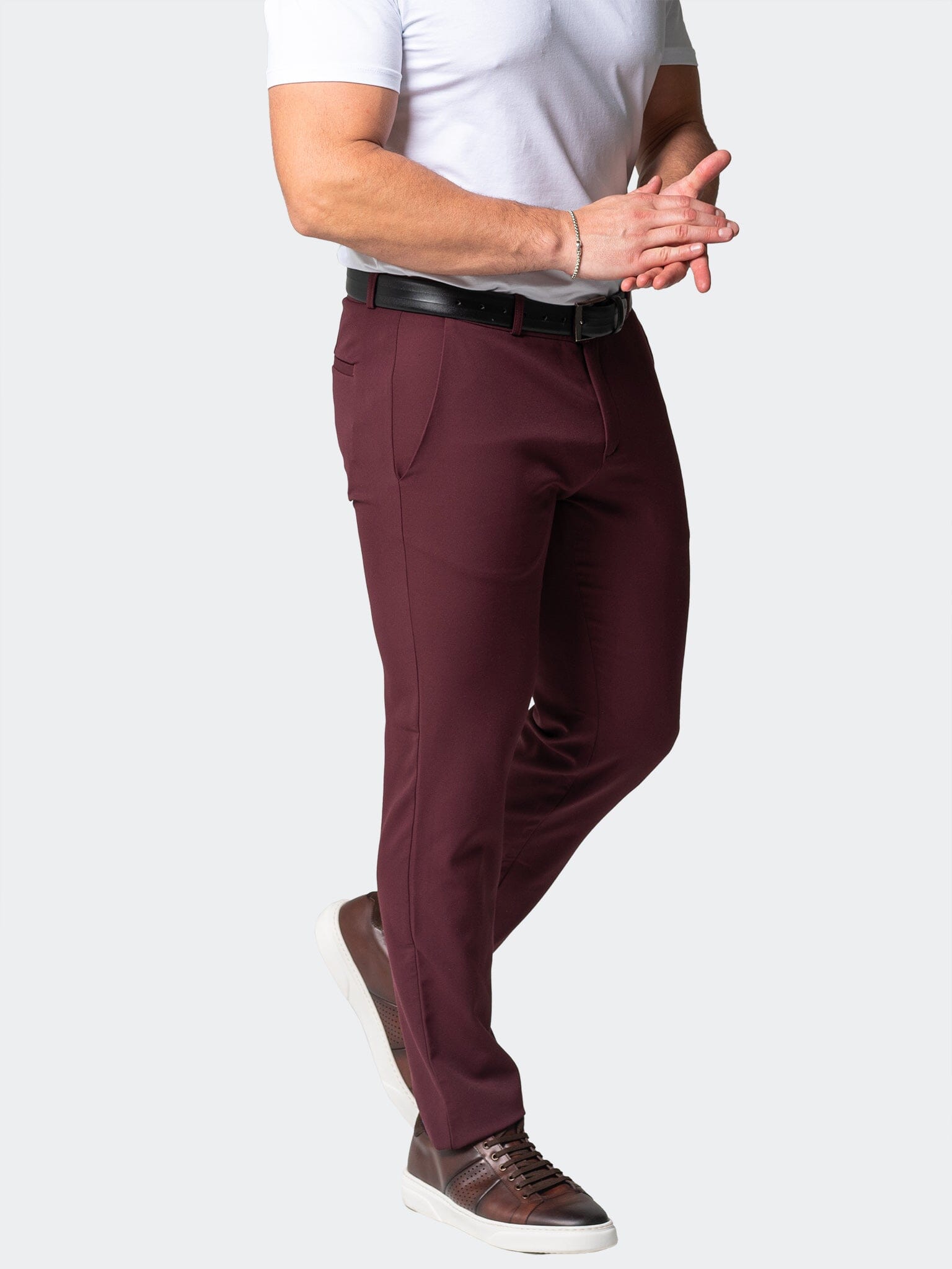 Stretch Solid Burgundy Pants