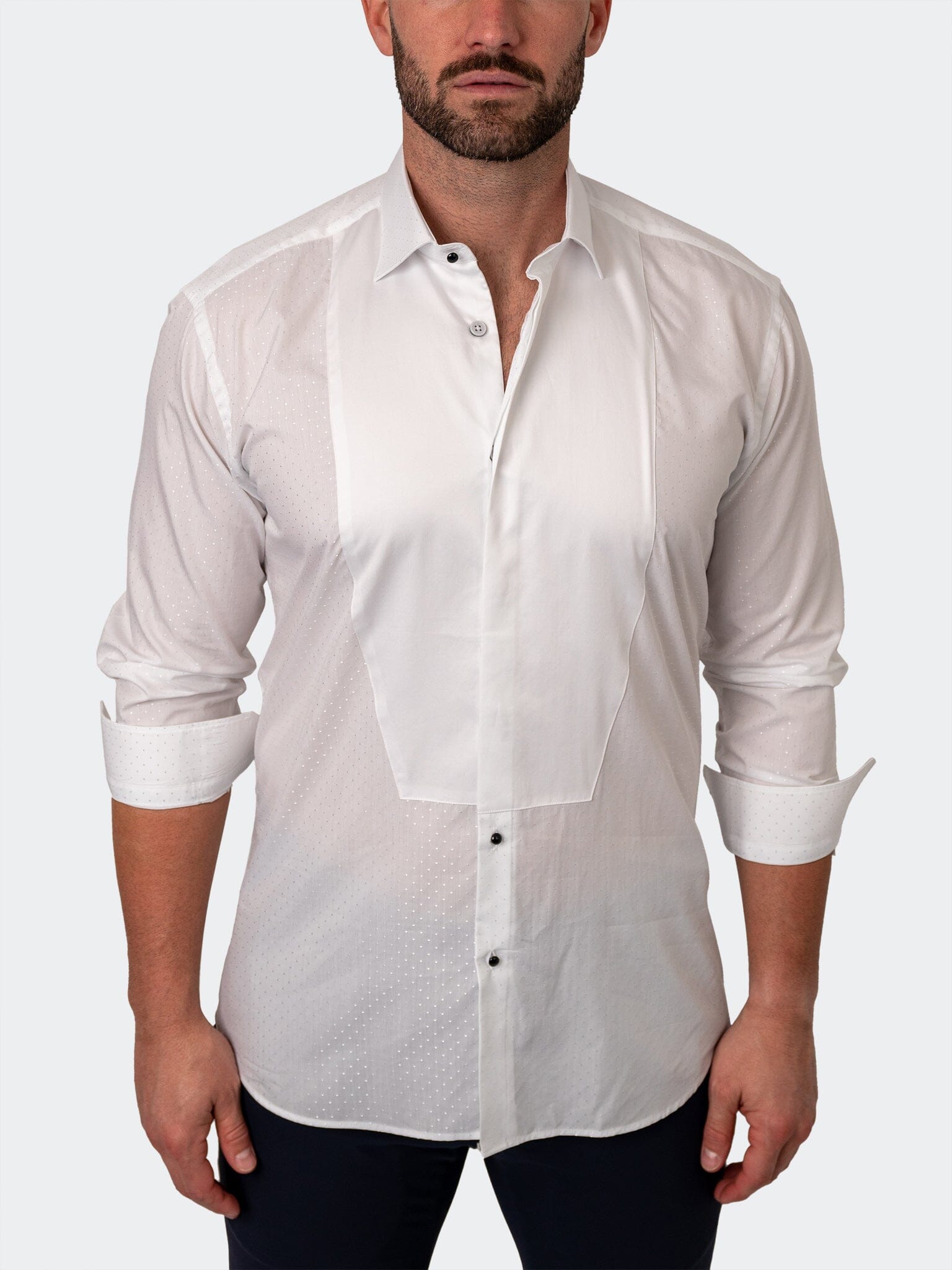 Maceoo Fibonacci Dots Contemporary Fit Button-Up Shirt White