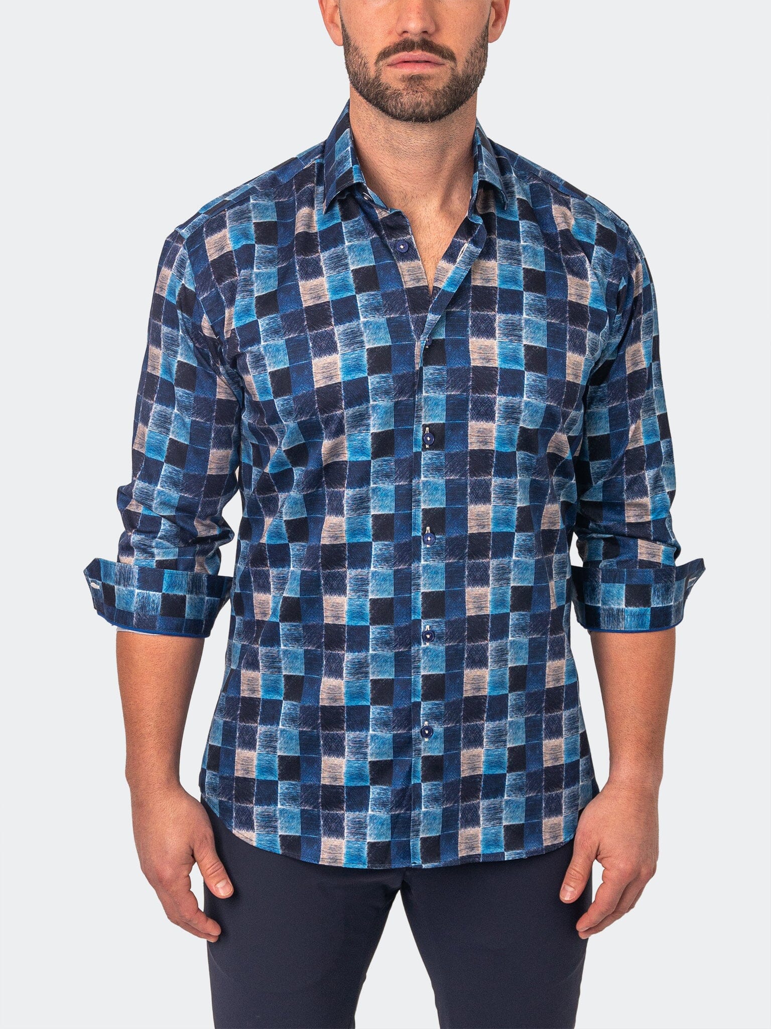 Faded Squares Blue Dress Shirt