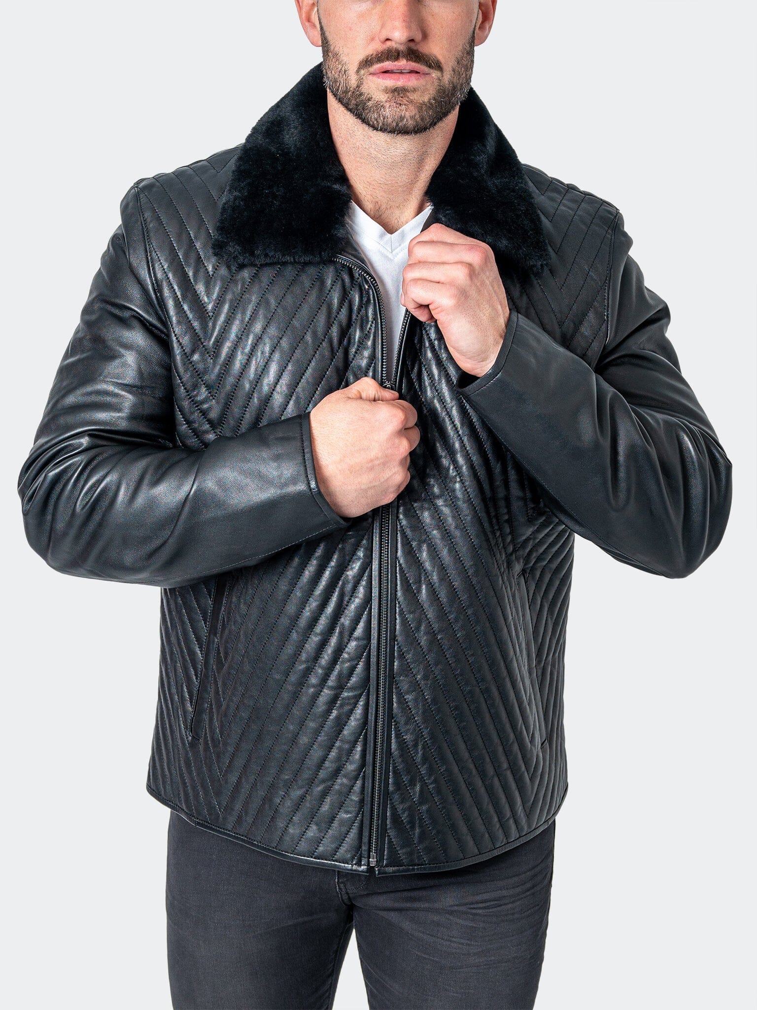 Chevron Black Leather Jacket