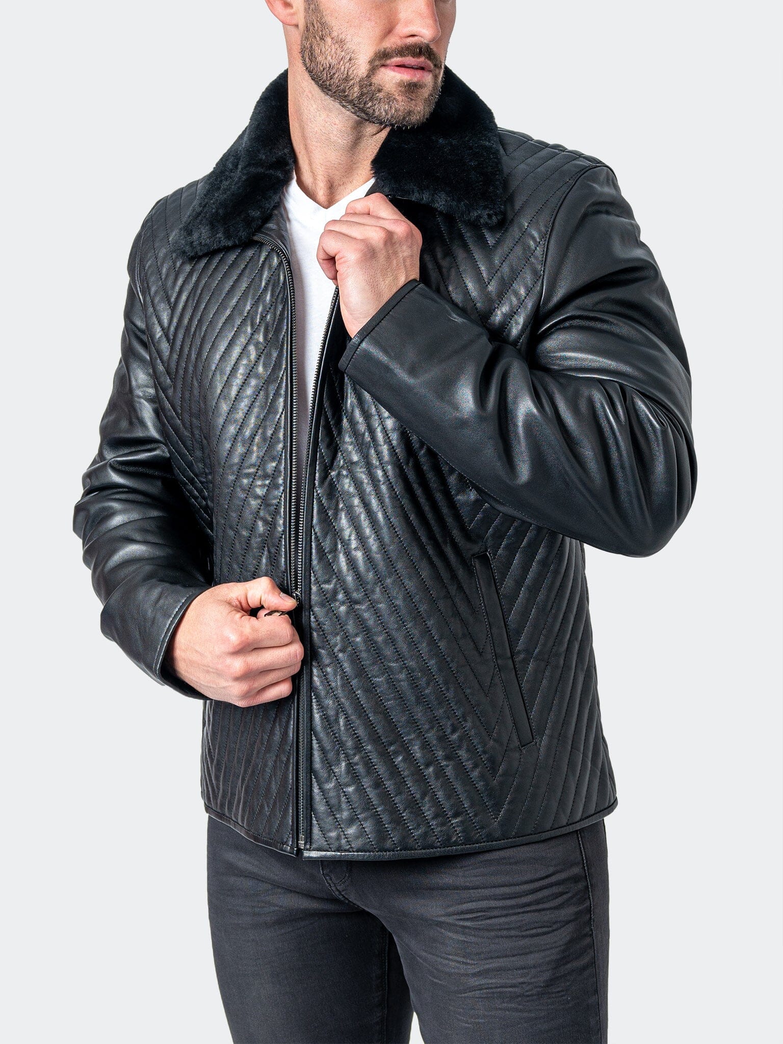 Chevron Black Leather Jacket