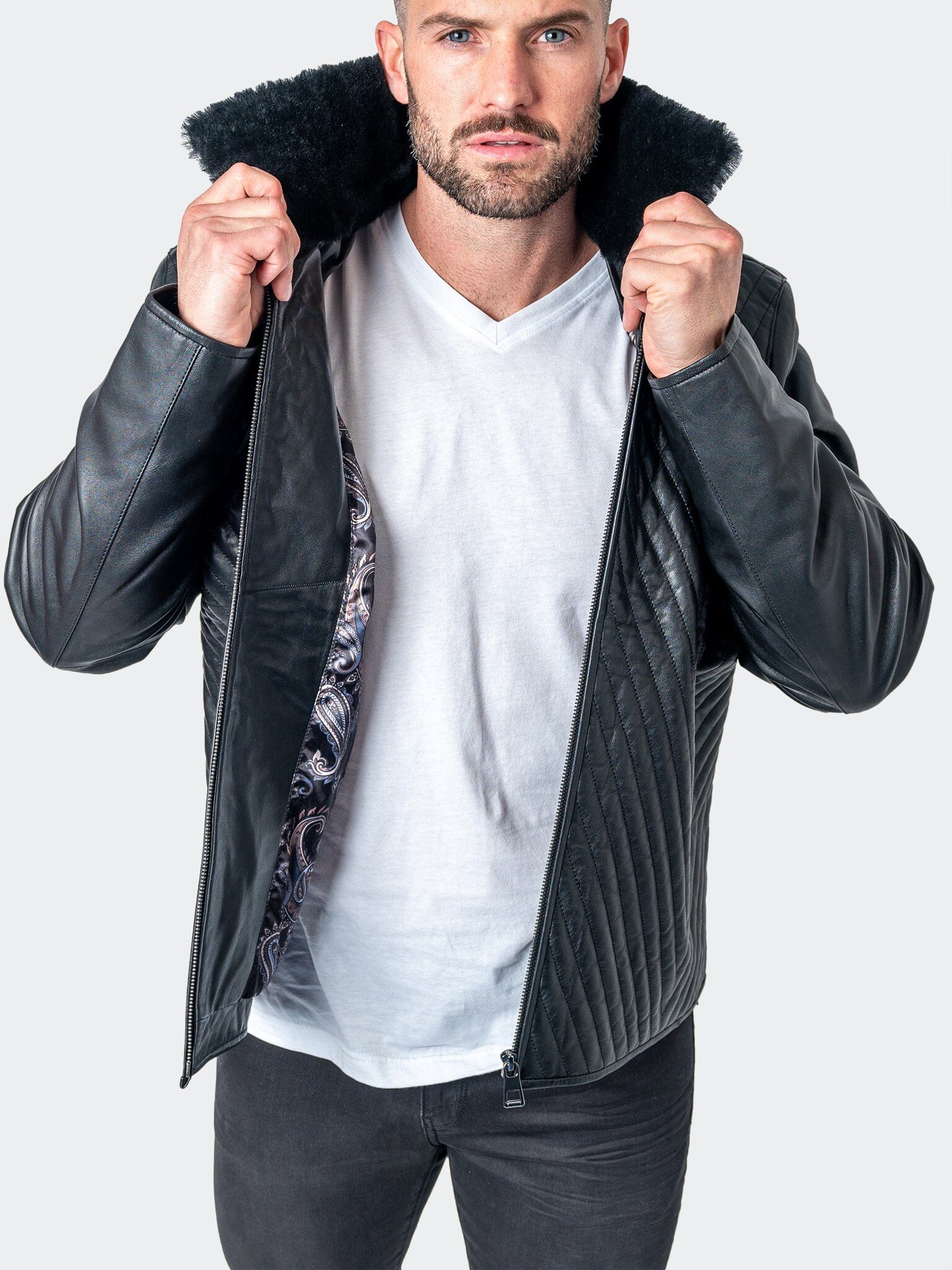 Chevron Black Leather Jacket