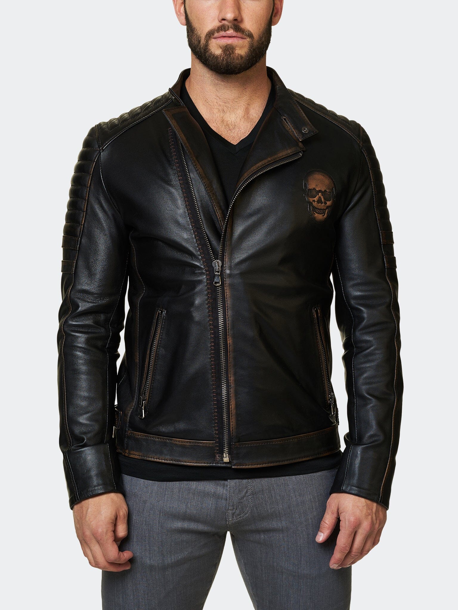 Perm Leather Skull Burn Brown