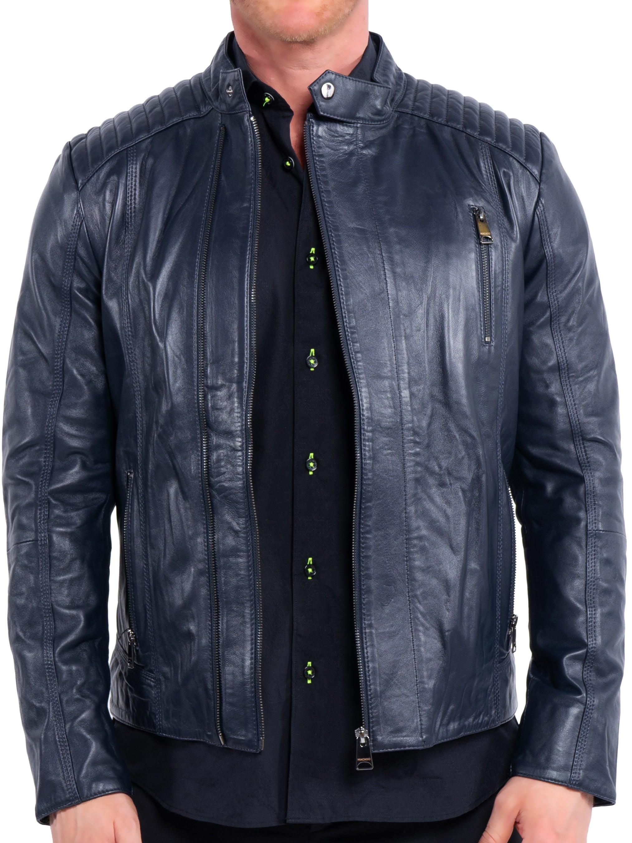 Leather Double Zip Navy