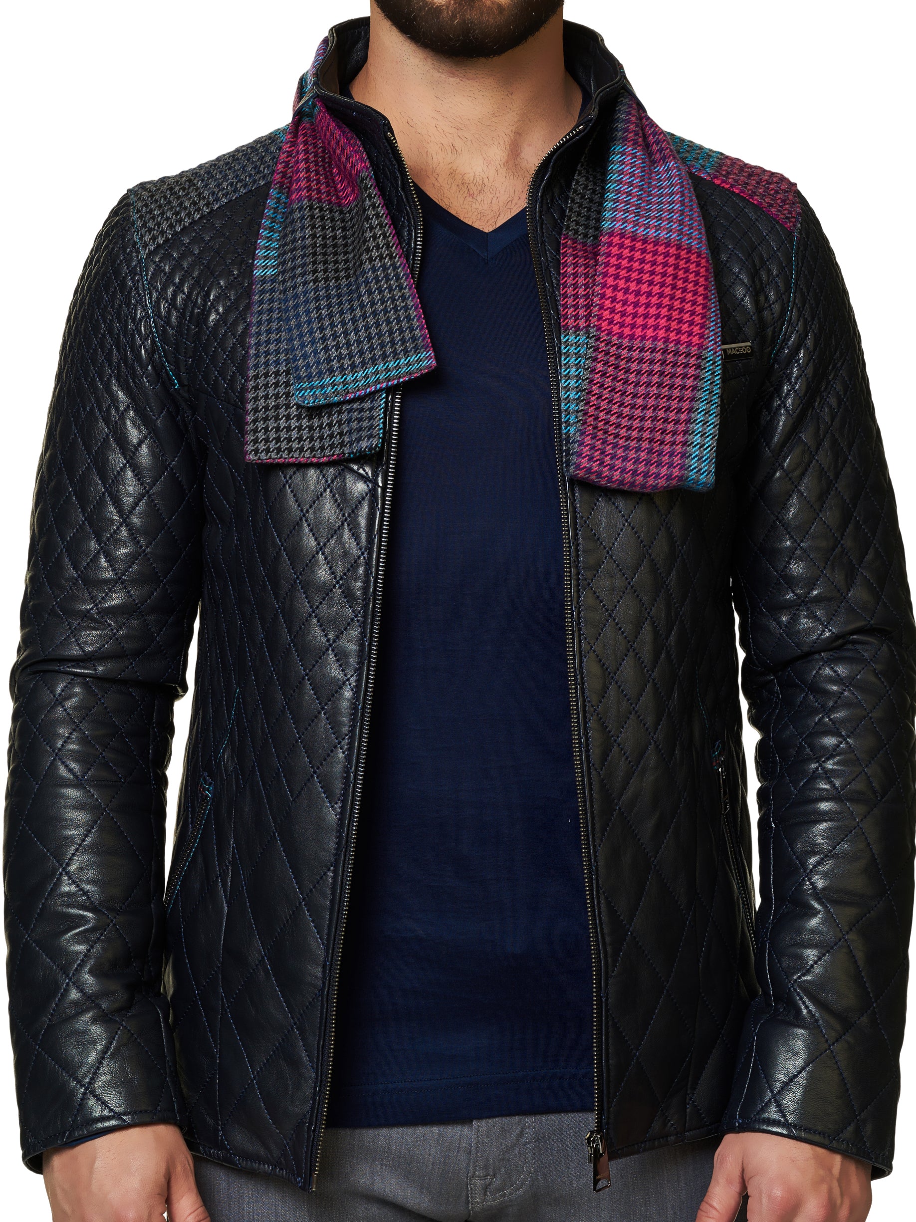 Perm Leather Losange Navy