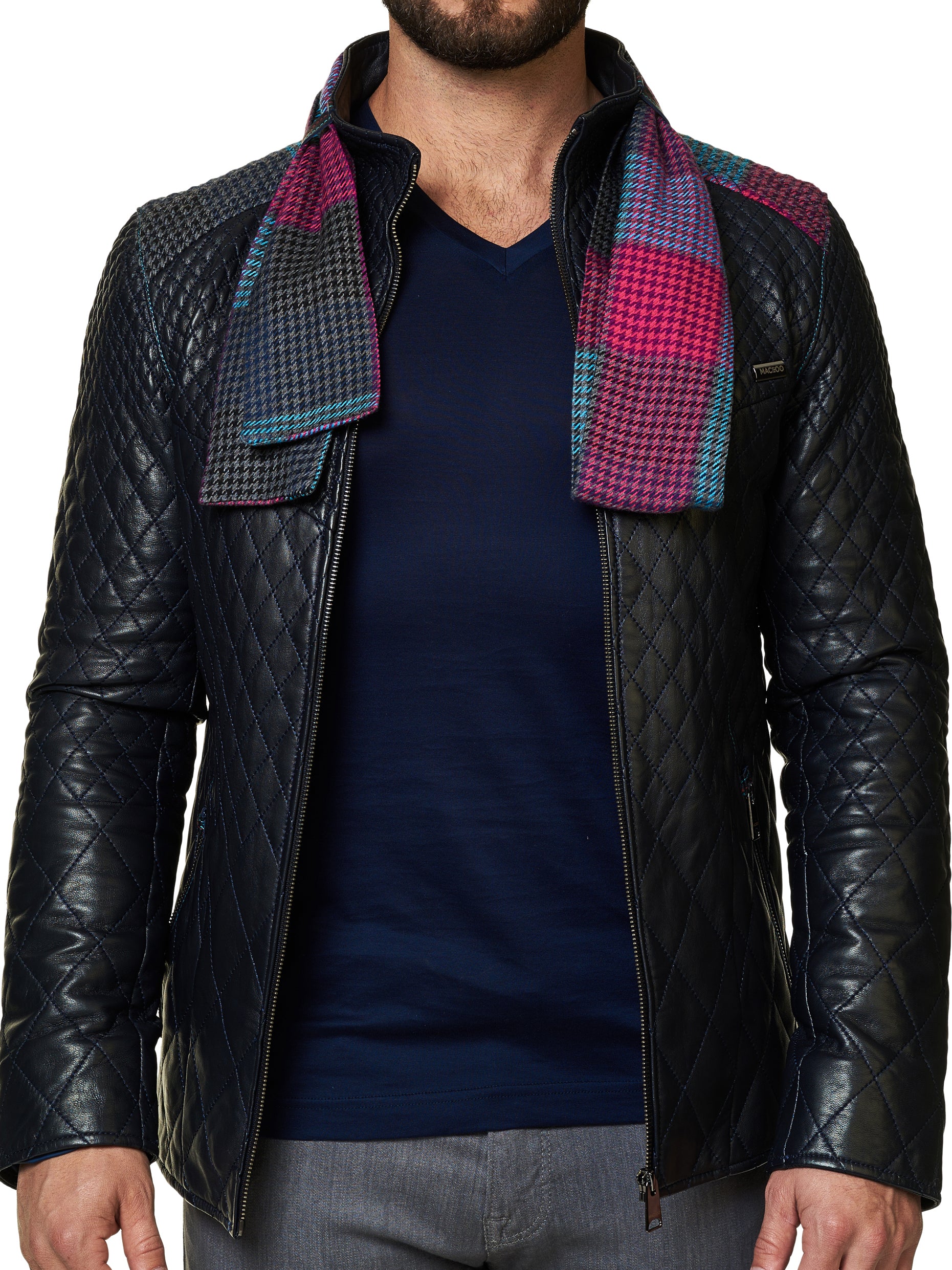 Perm Leather Losange Navy