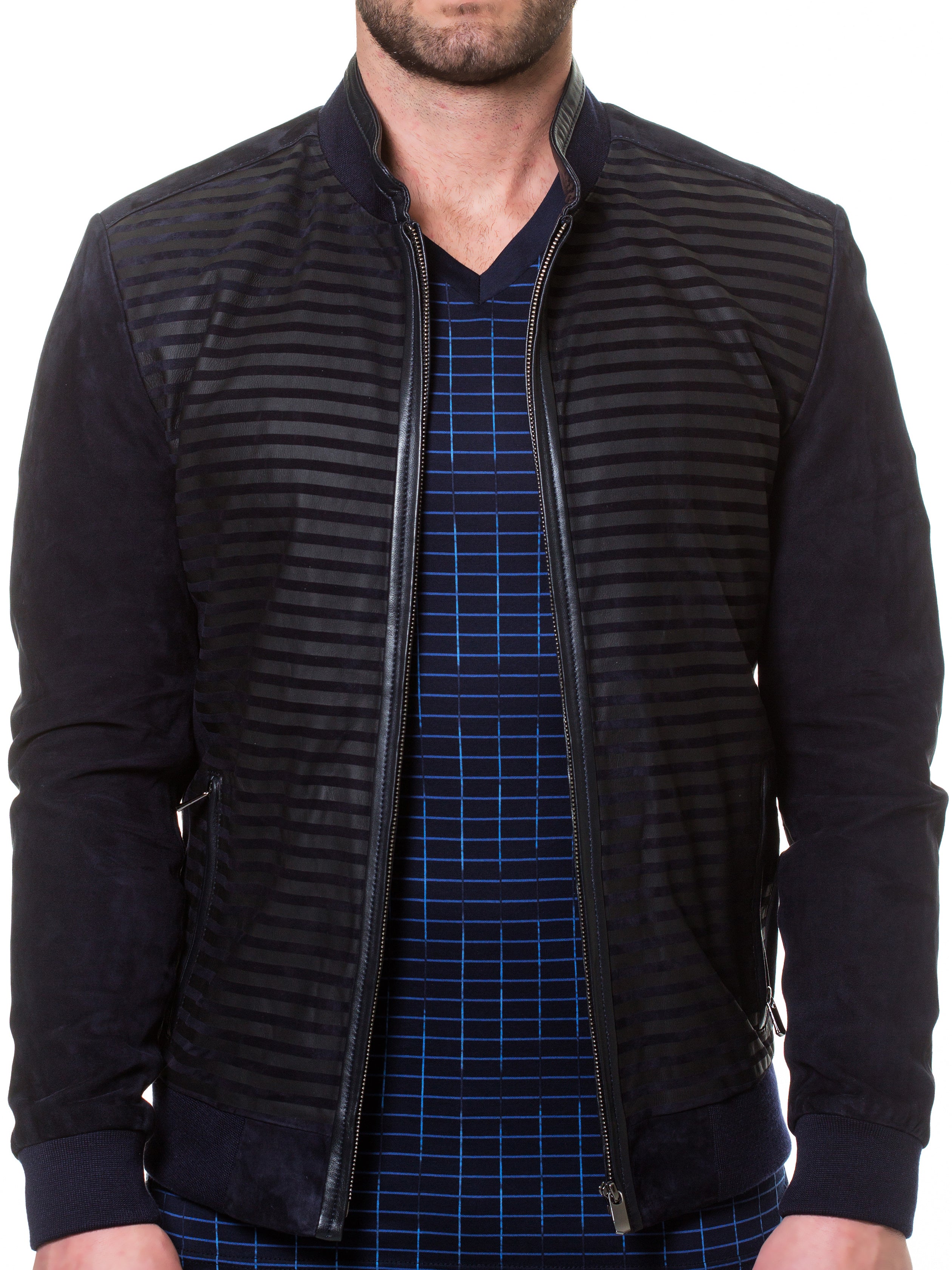 Leather Suede Stripe Navy