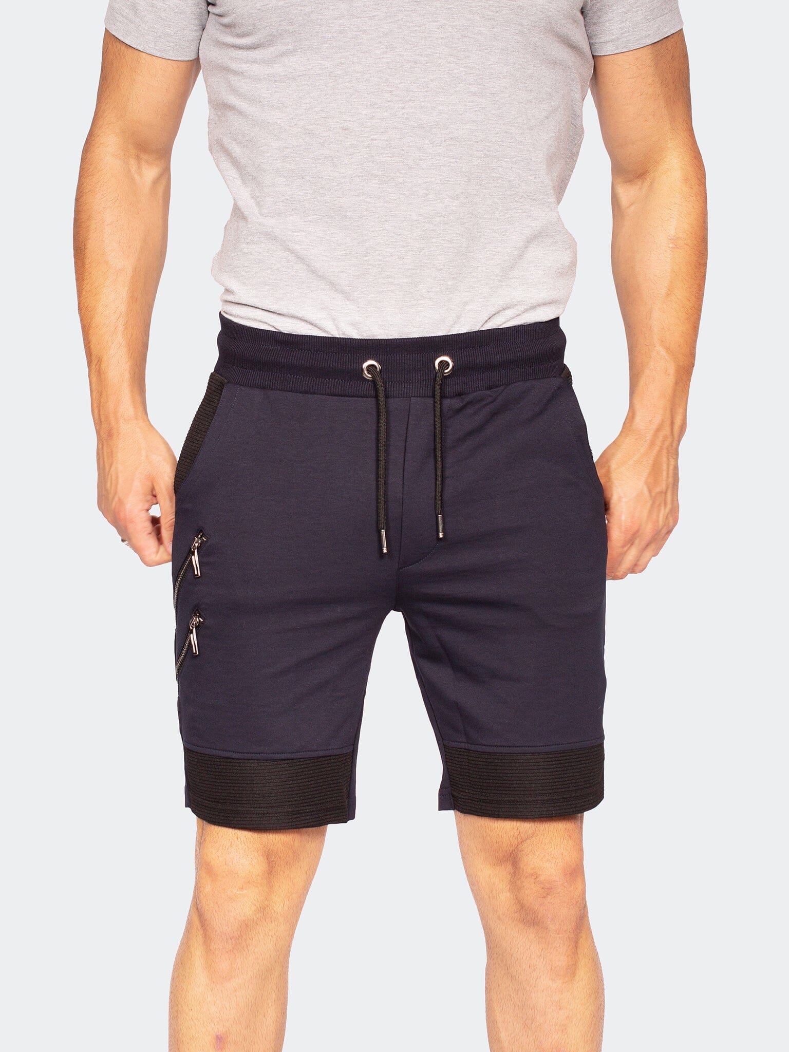 Two-Zipper Navy Shorts