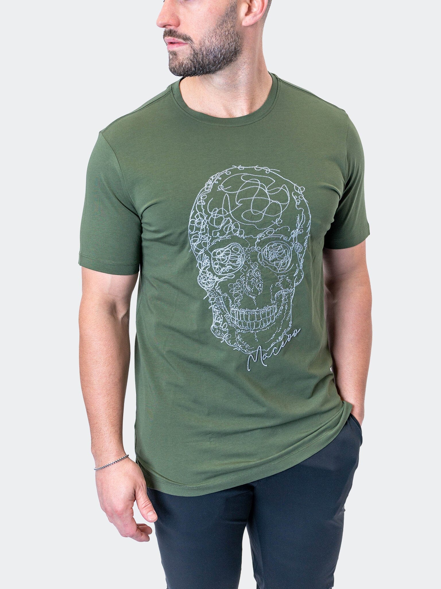 ScribbleSkull Army Green Tee