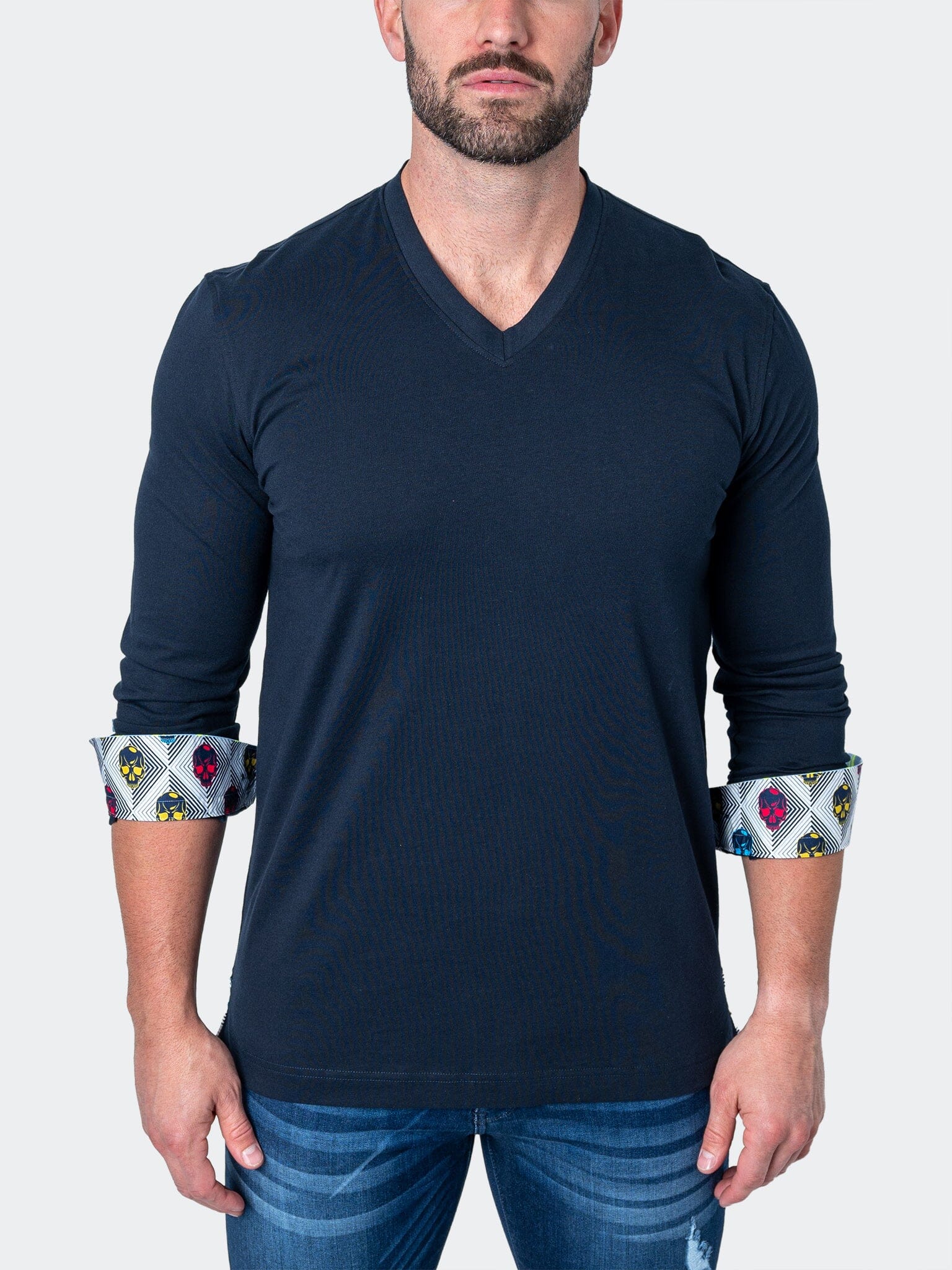 Edison Solid Navy V-Neck Shirt