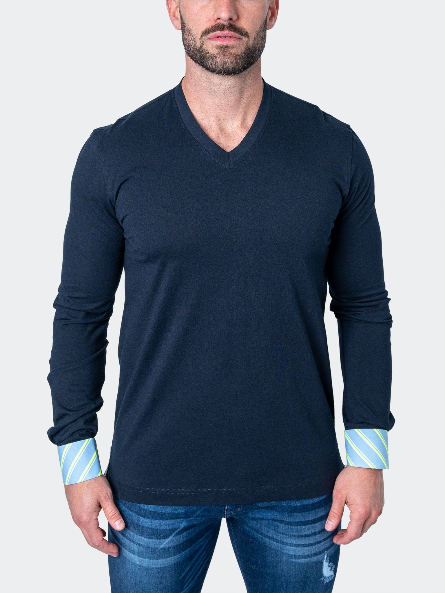 Edison Solid Navy V-Neck Shirt