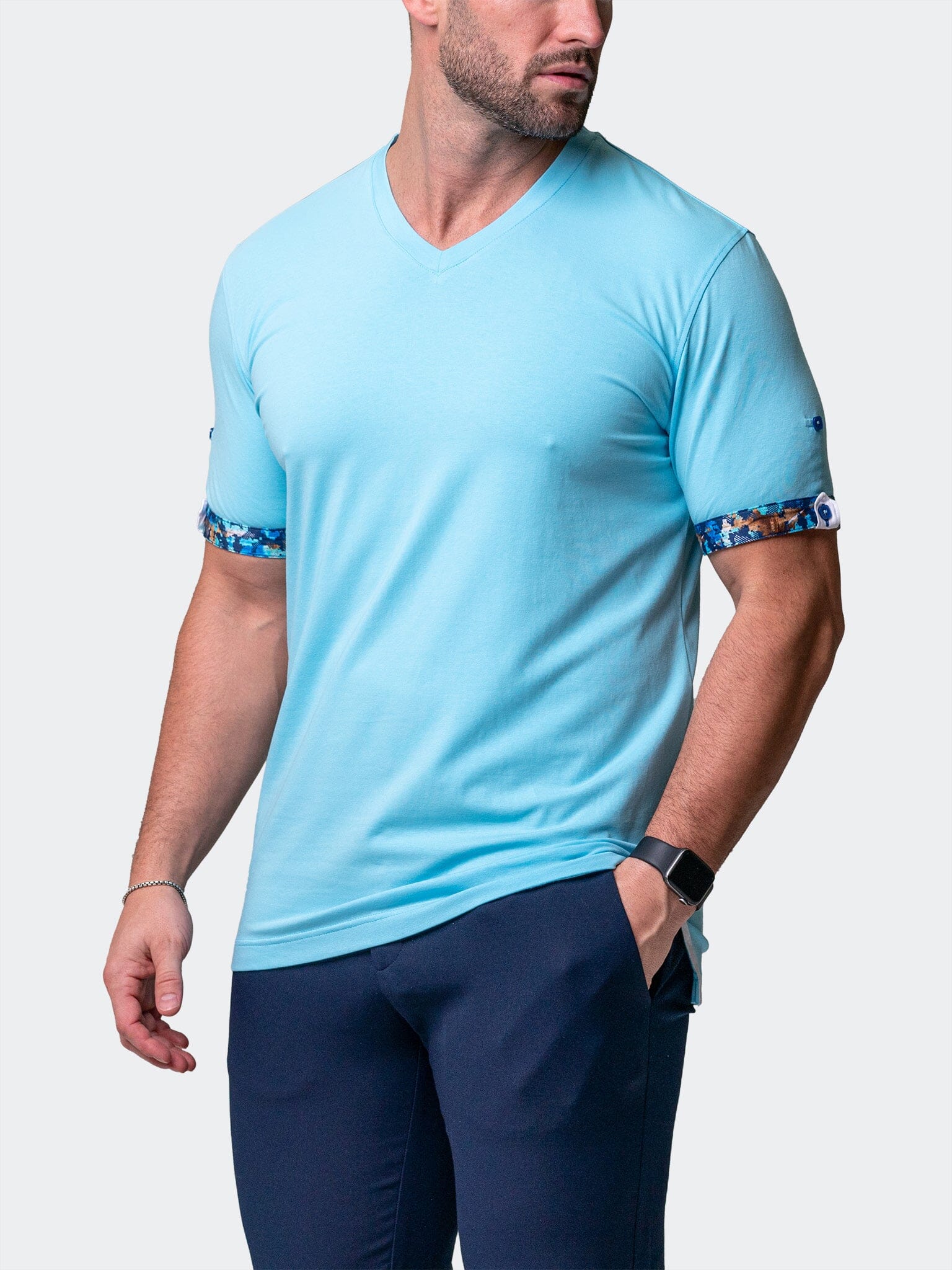 Vivaldi Solid Camo Light Blue V-Neck