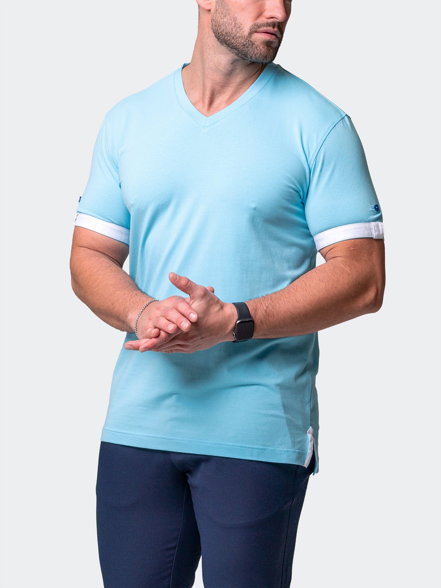 Vivaldi Solid Camo Light Blue V-Neck