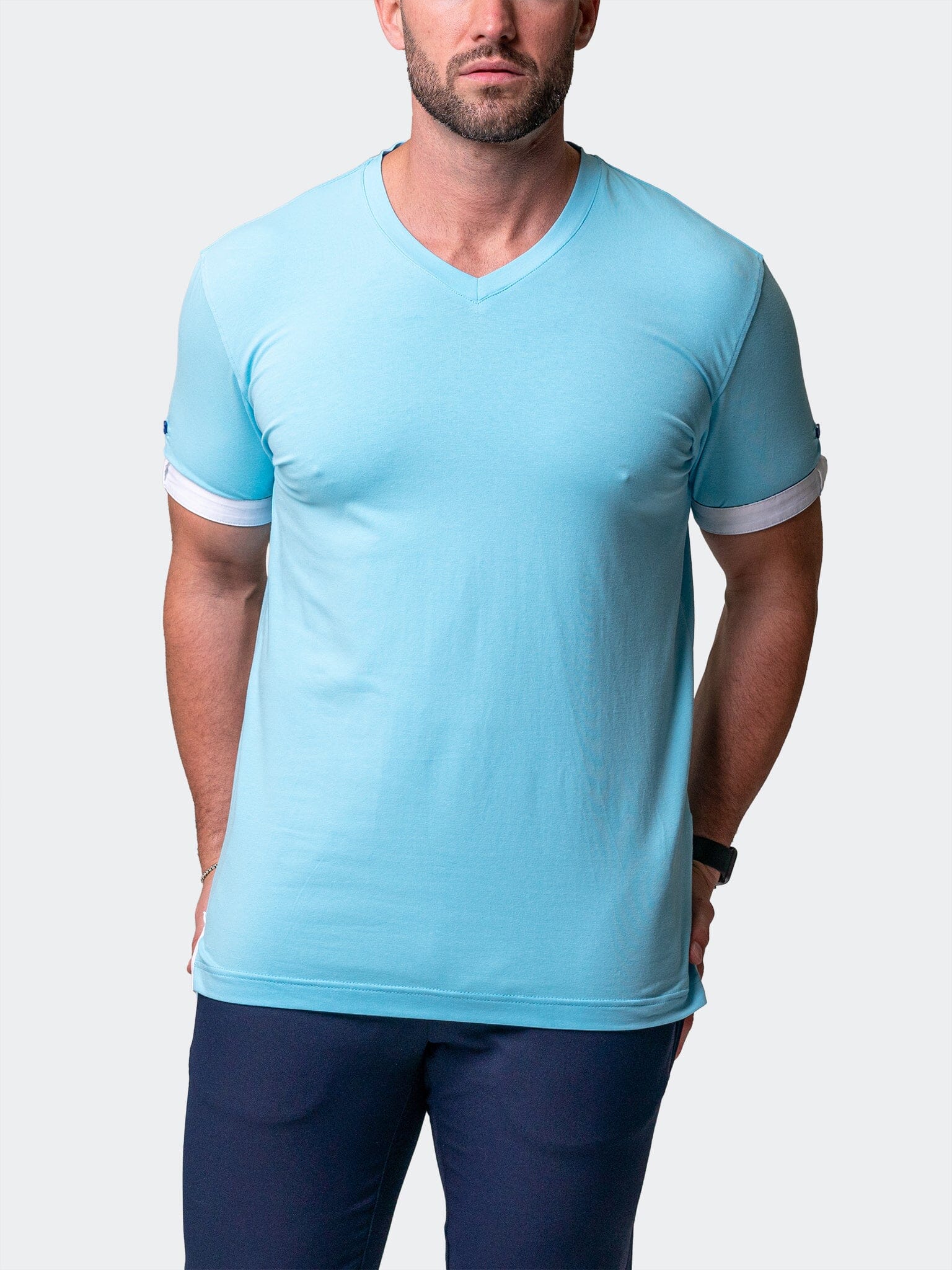 Vivaldi Solid Camo Light Blue V-Neck