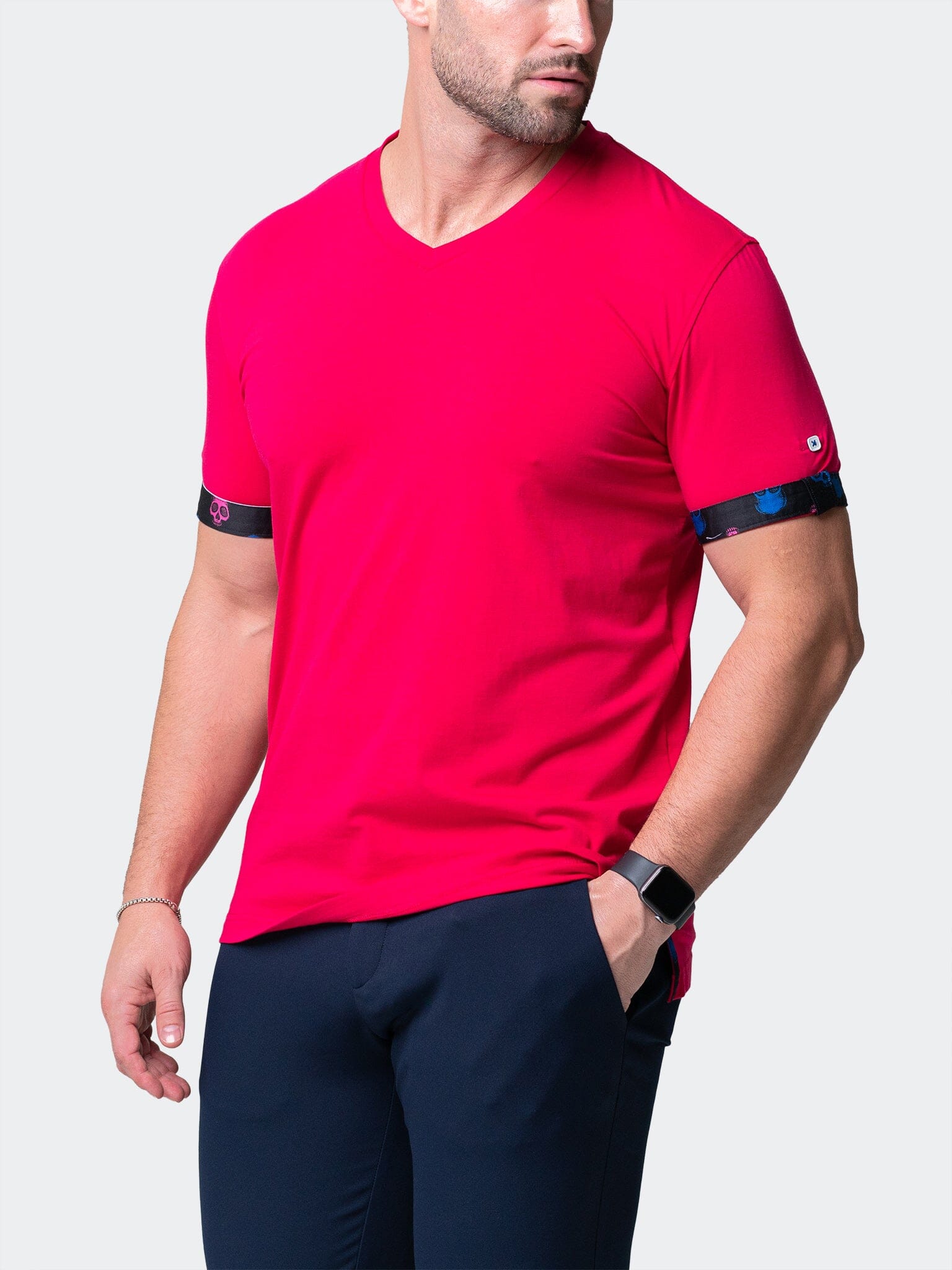 Vivaldi Solid Skull Fuchsia V-Neck