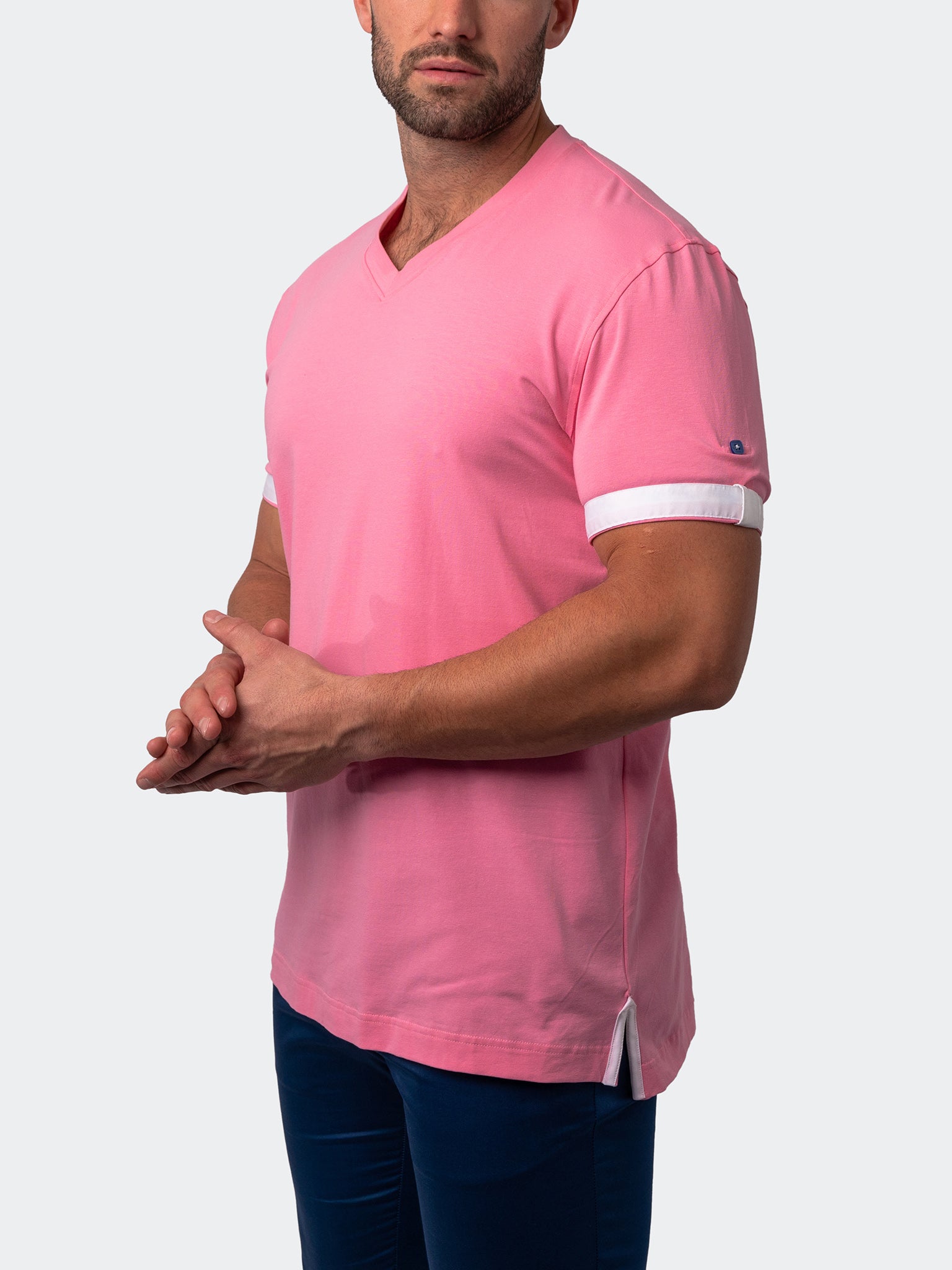 Vivaldi Solid Flower Pink V-Neck Tee