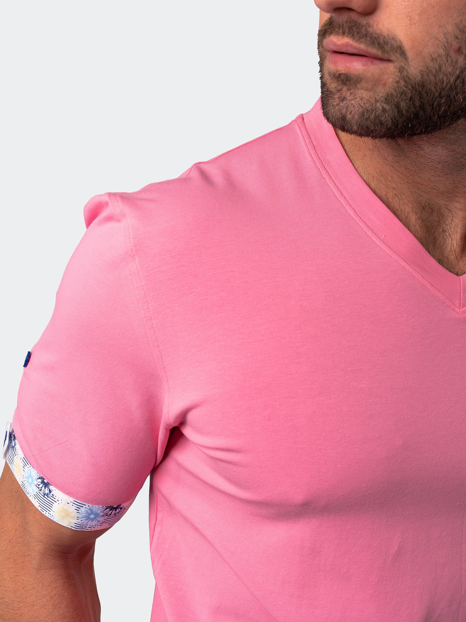 Vivaldi Solid Flower Pink V-Neck Tee