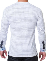 V Neck Edison Check White View-3