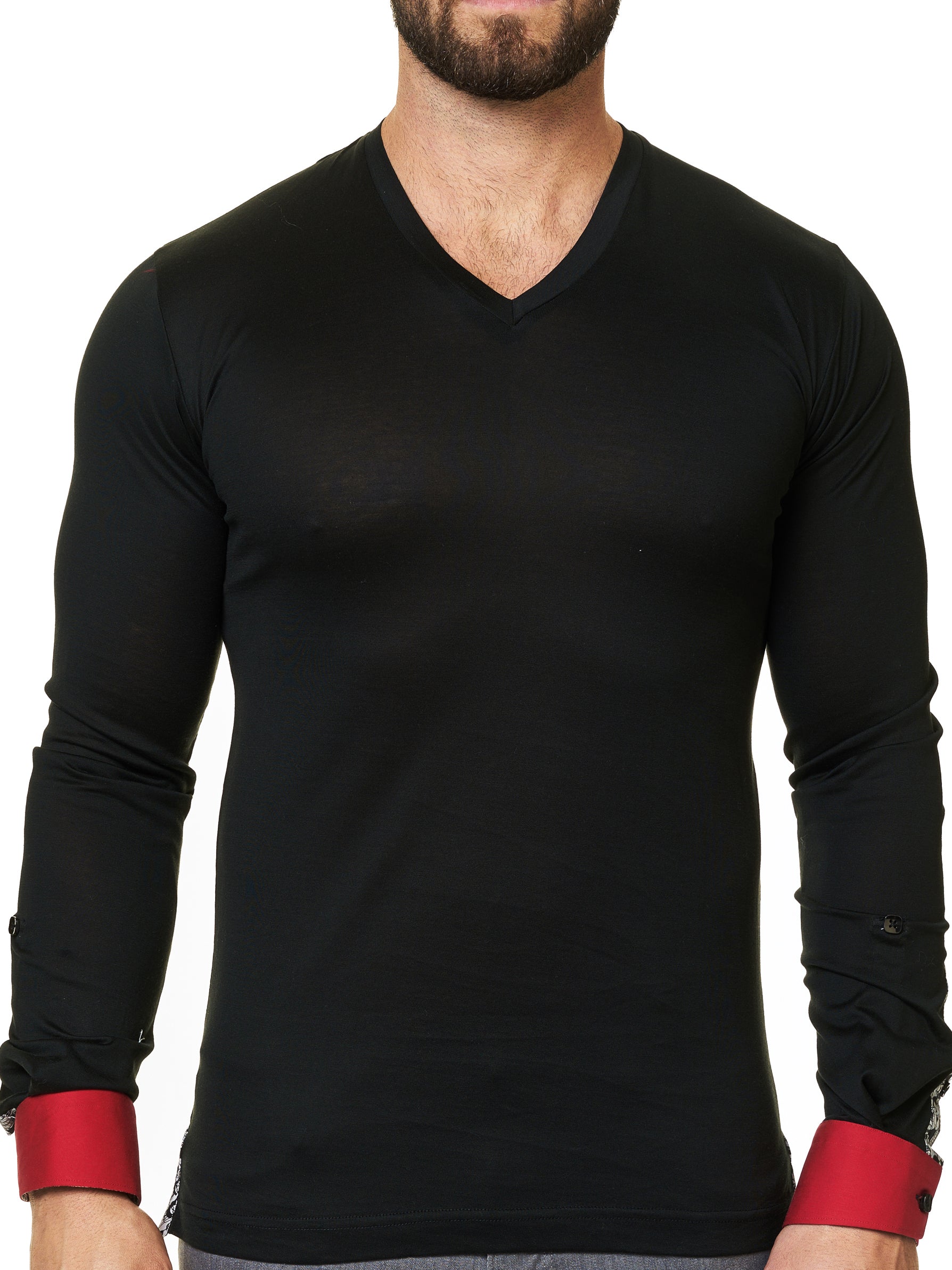 Perm V Neck L Solid Black