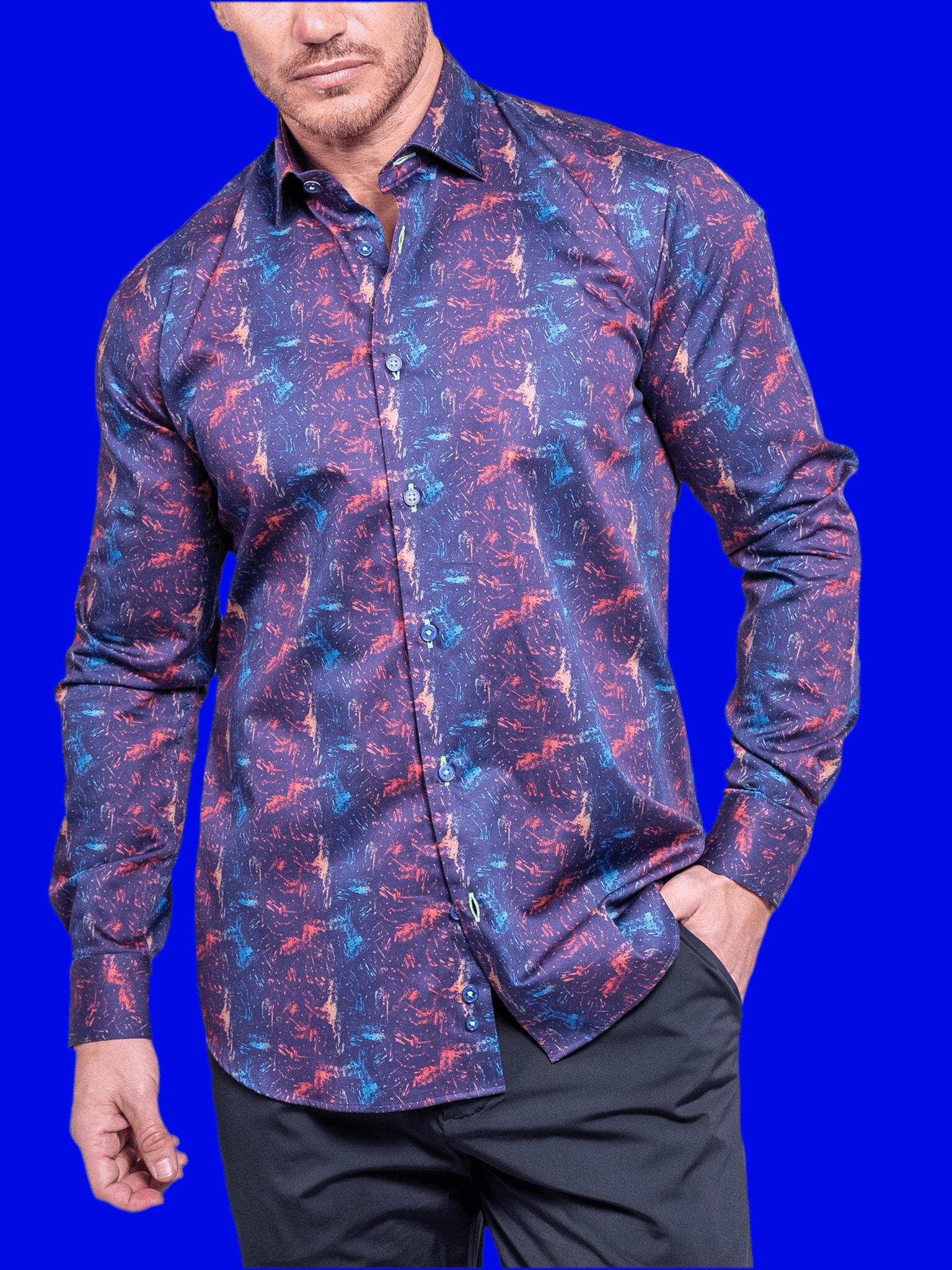Fibonacci Navy Abstract Stretch Shirt