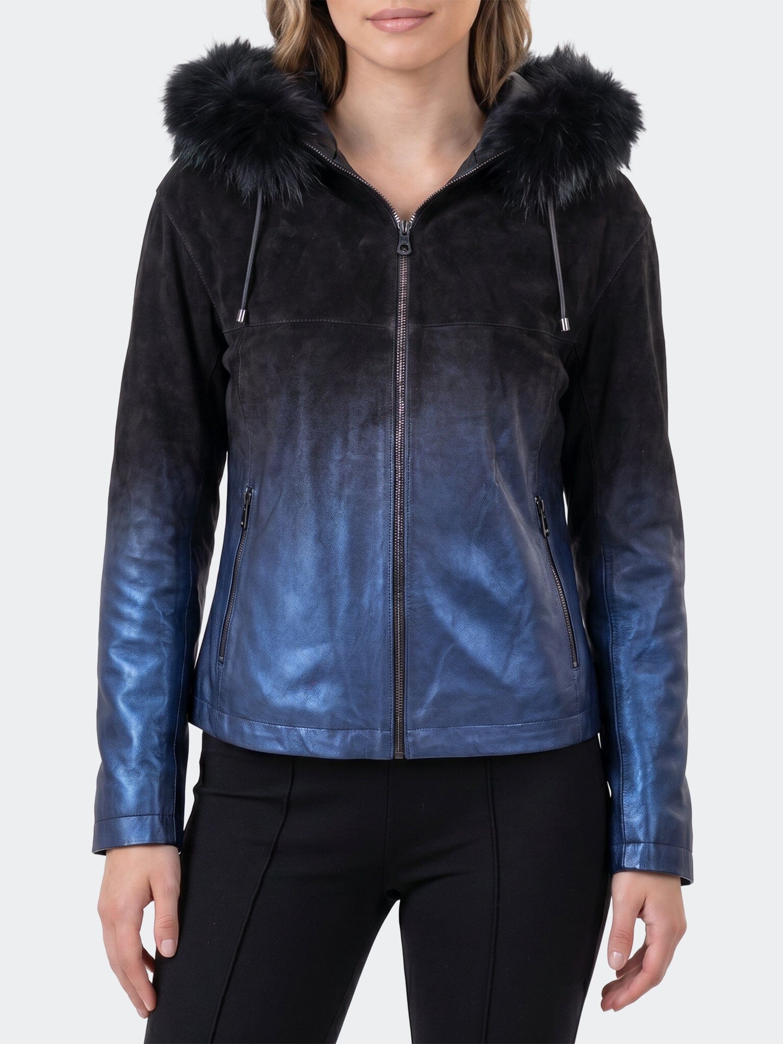 Women's Leather DegradeHood Blue